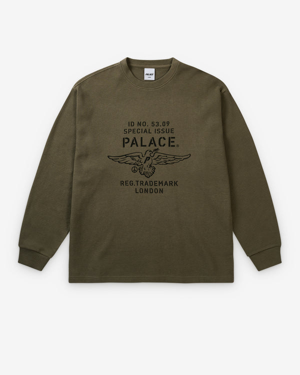 Palace - Men's Dove Stamp Waffle Longsleeve - (Army Olive)