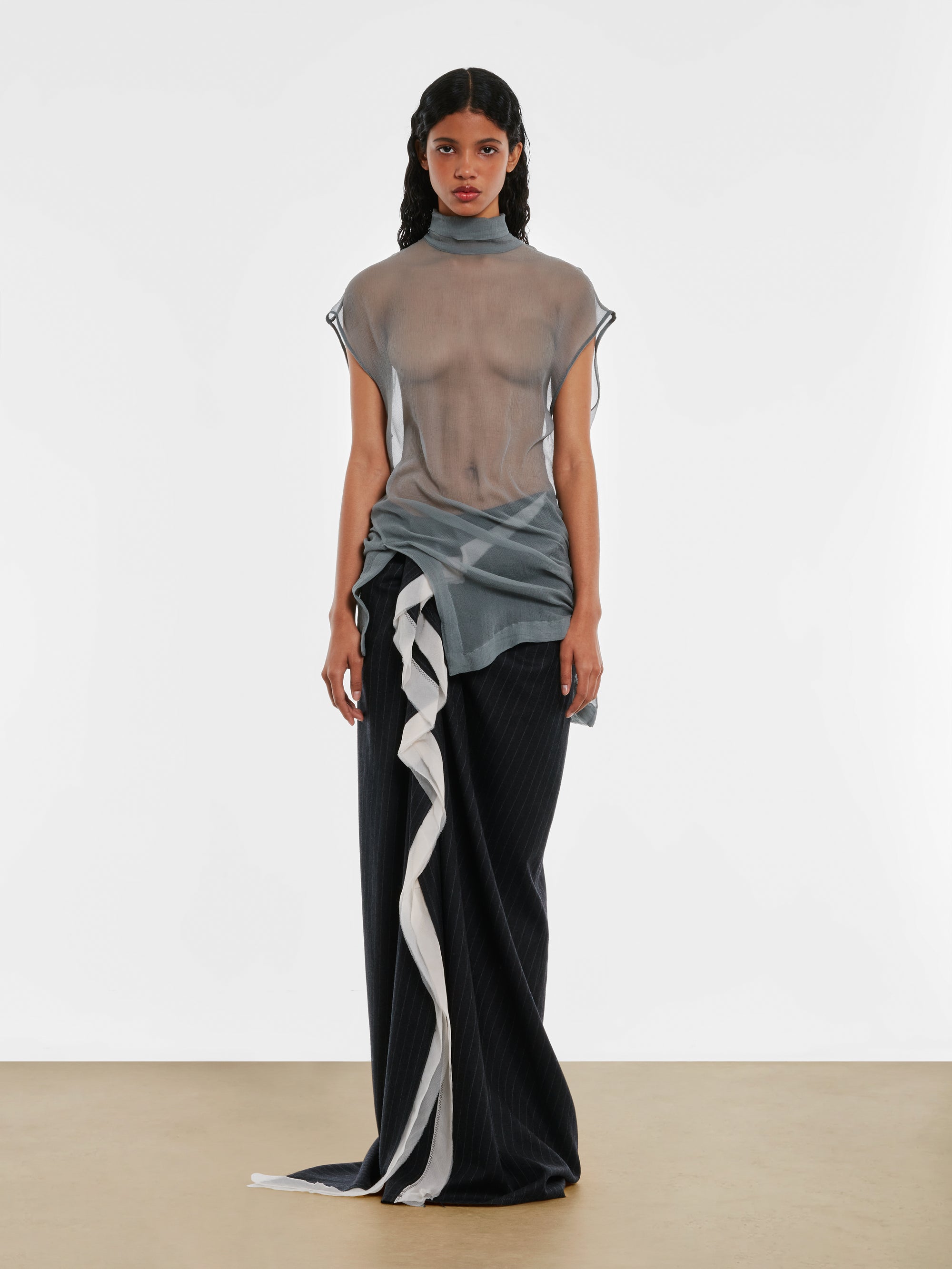 Dries Van Noten - Women's Sleeveless Silk Top - (Light Grey) view 5
