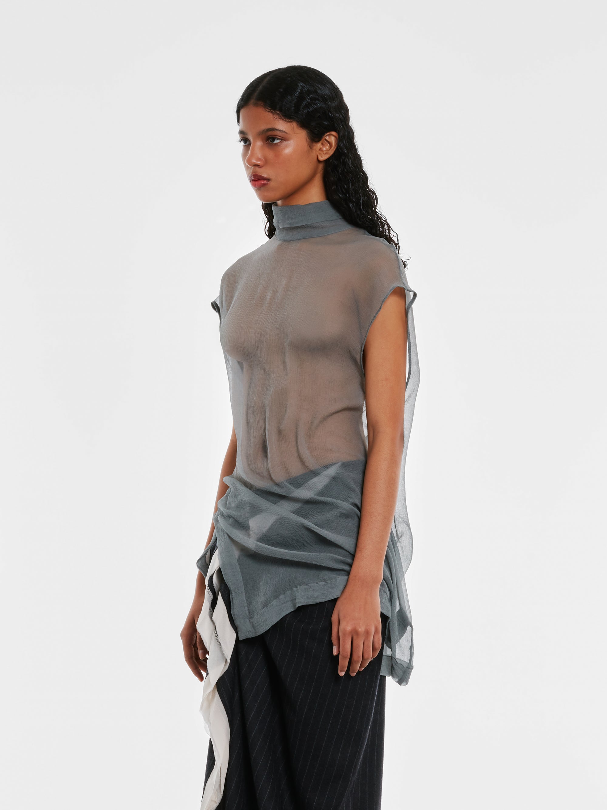 Dries Van Noten - Women's Sleeveless Silk Top - (Light Grey) view 2
