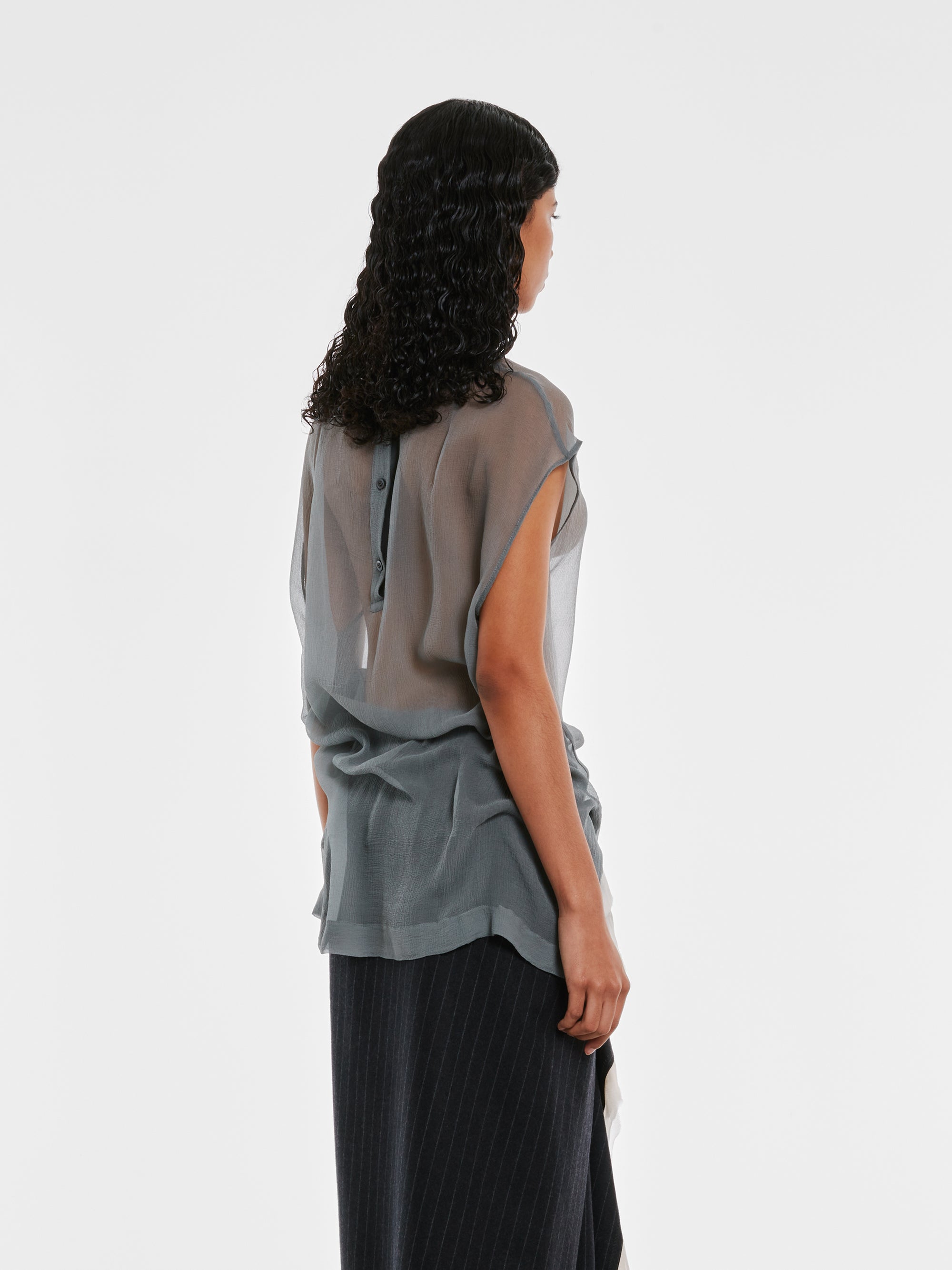 Dries Van Noten - Women's Sleeveless Silk Top - (Light Grey) view 3
