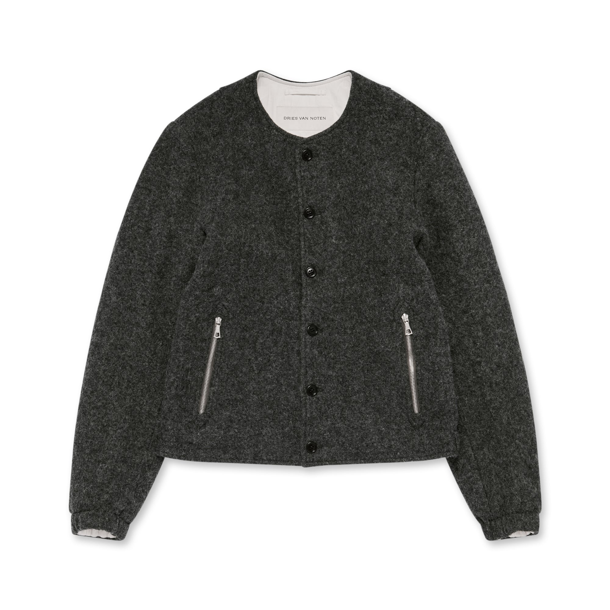 Dries Van Noten - Men’s Collarless Wool Jacket - (Grey) view 5