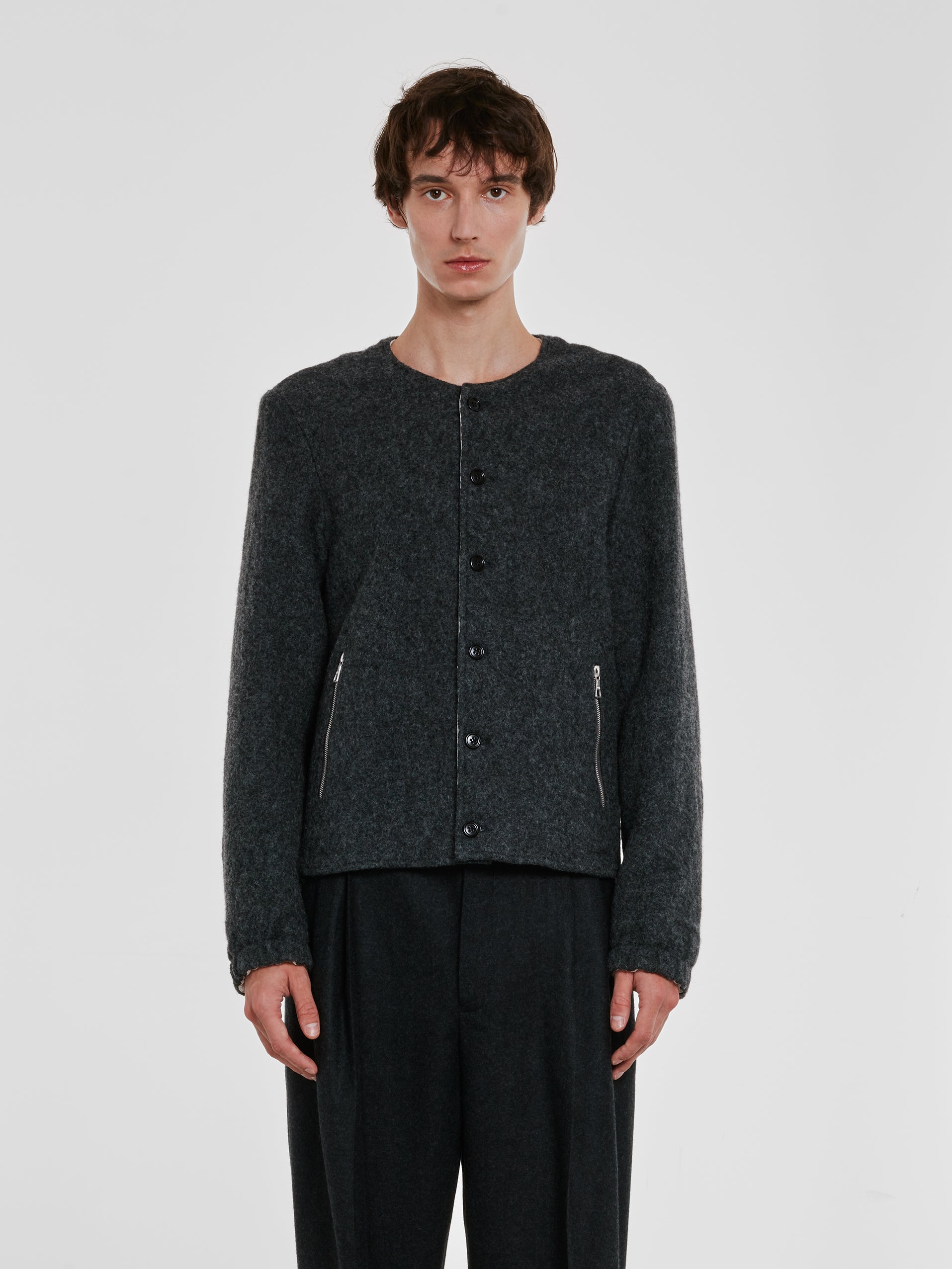 Dries Van Noten - Men’s Collarless Wool Jacket - (Grey) view 2