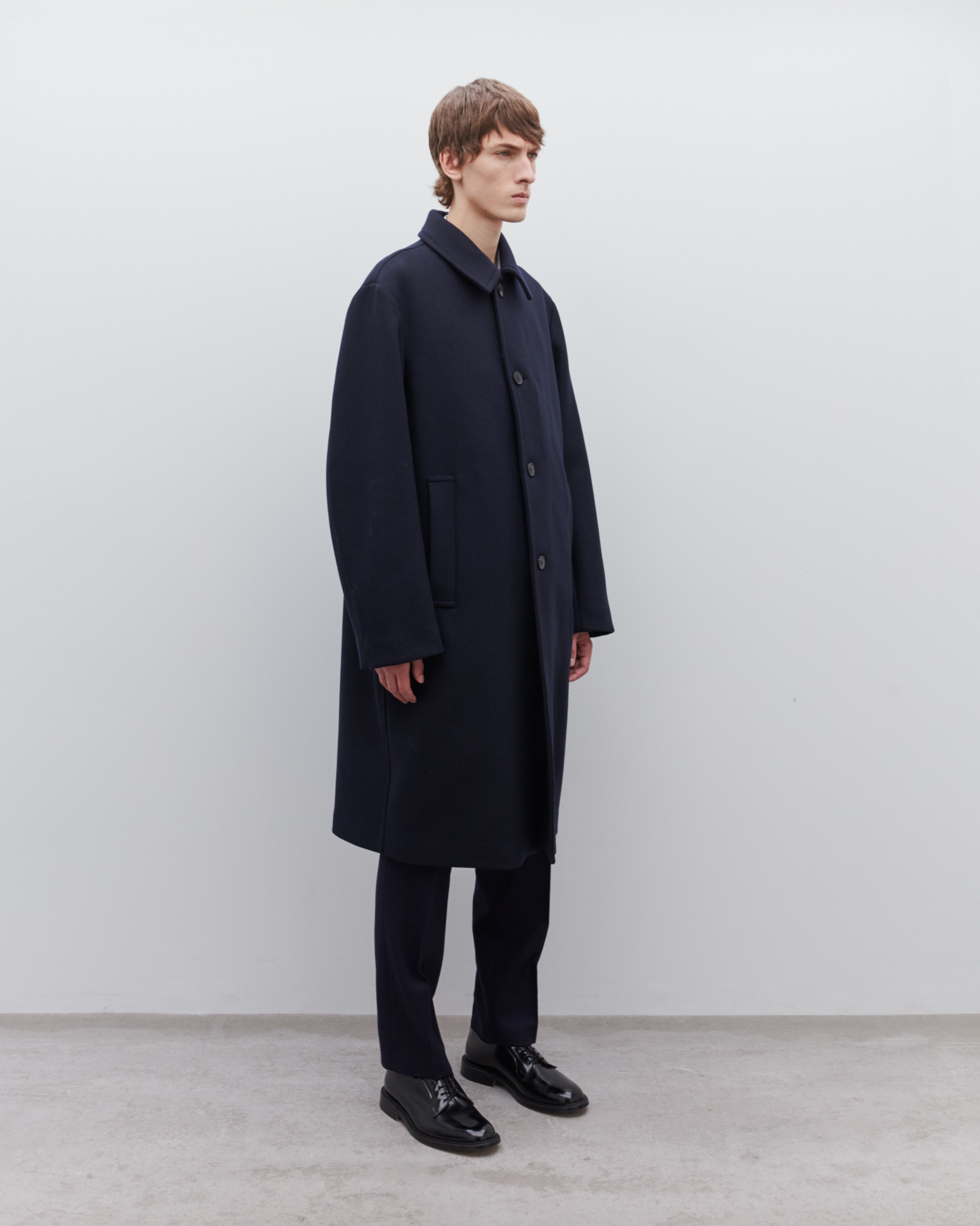 Dries Van Noten: Men's Wool Mac (Navy) | DSML E-SHOP