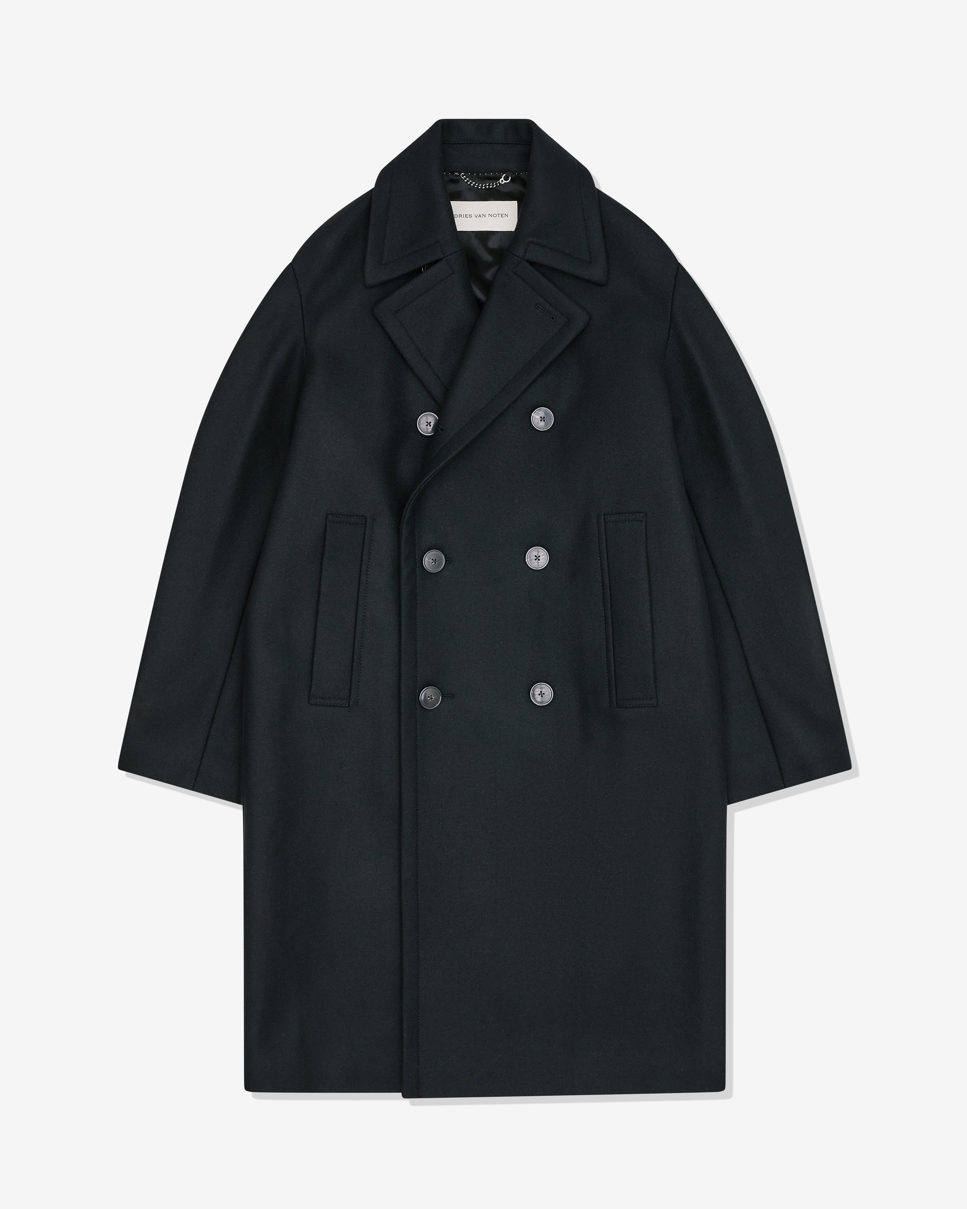 Dries Van Noten: Men's Double Breasted Wool Coat (Black) | DSML E-SHOP