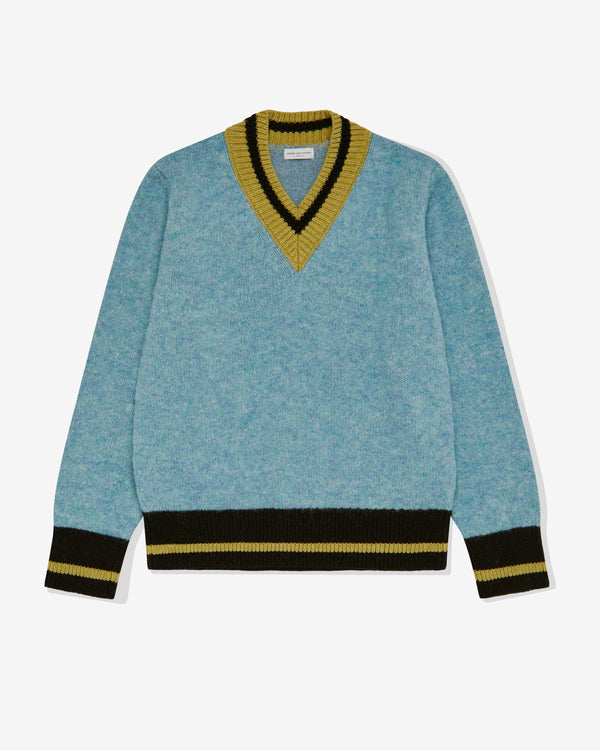 Dries Van Noten - Men's Contrast Tipping V-Neck Sweater - (Light Blue)