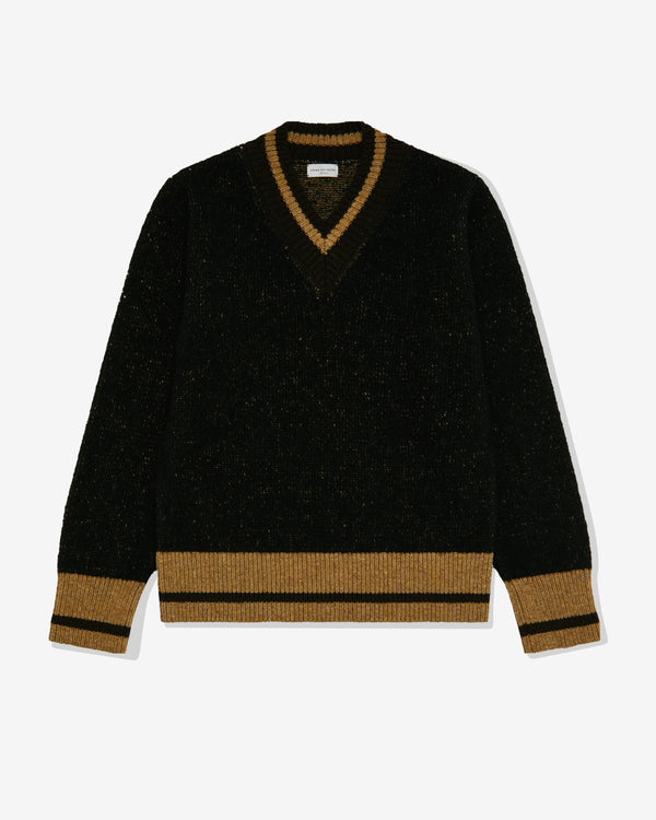 Dries Van Noten - Men's Contrast Tipping V-Neck Sweater - (Black)