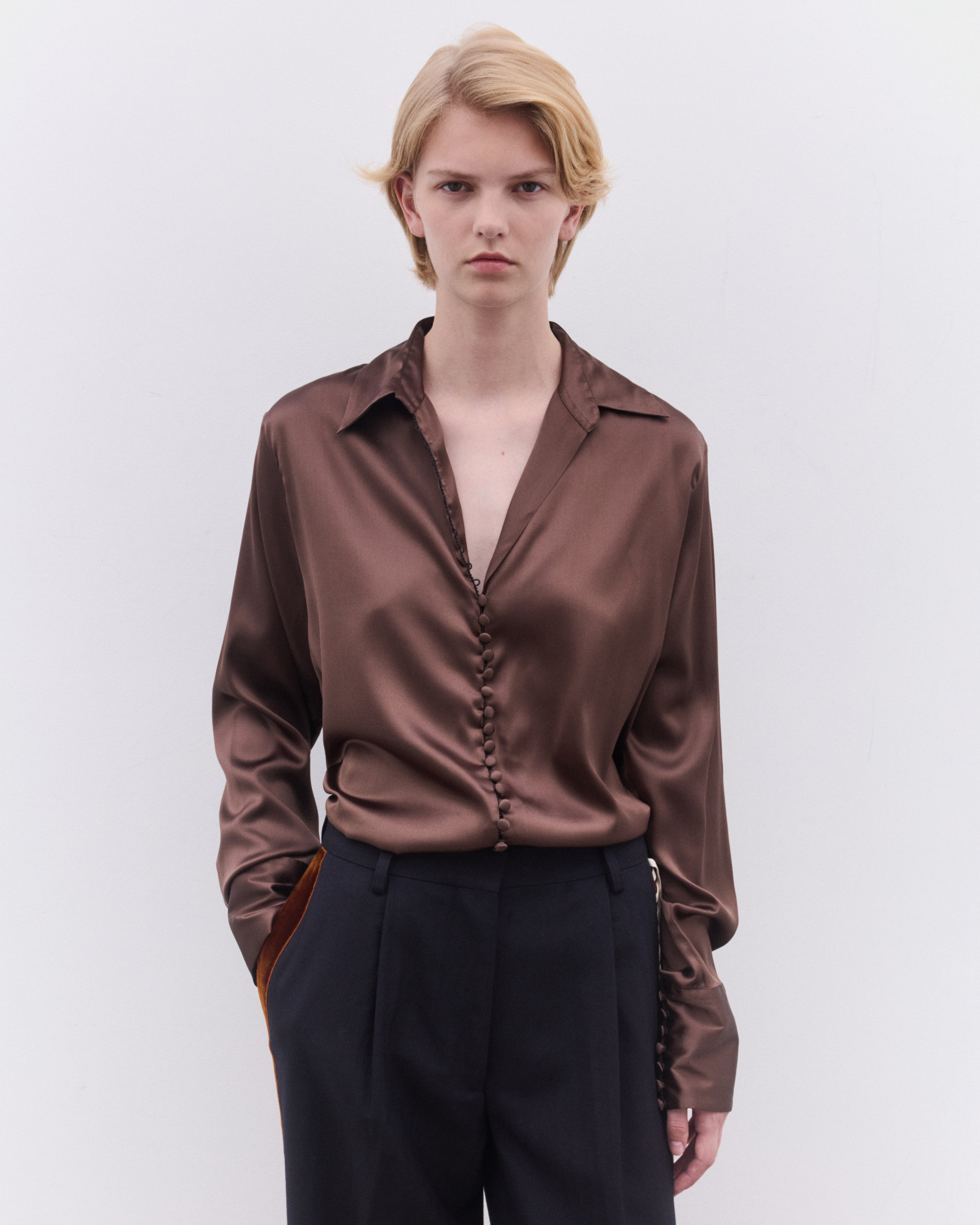 Dries Van Noten: Women's Silk Shirt (Brown) | Dover Street Market