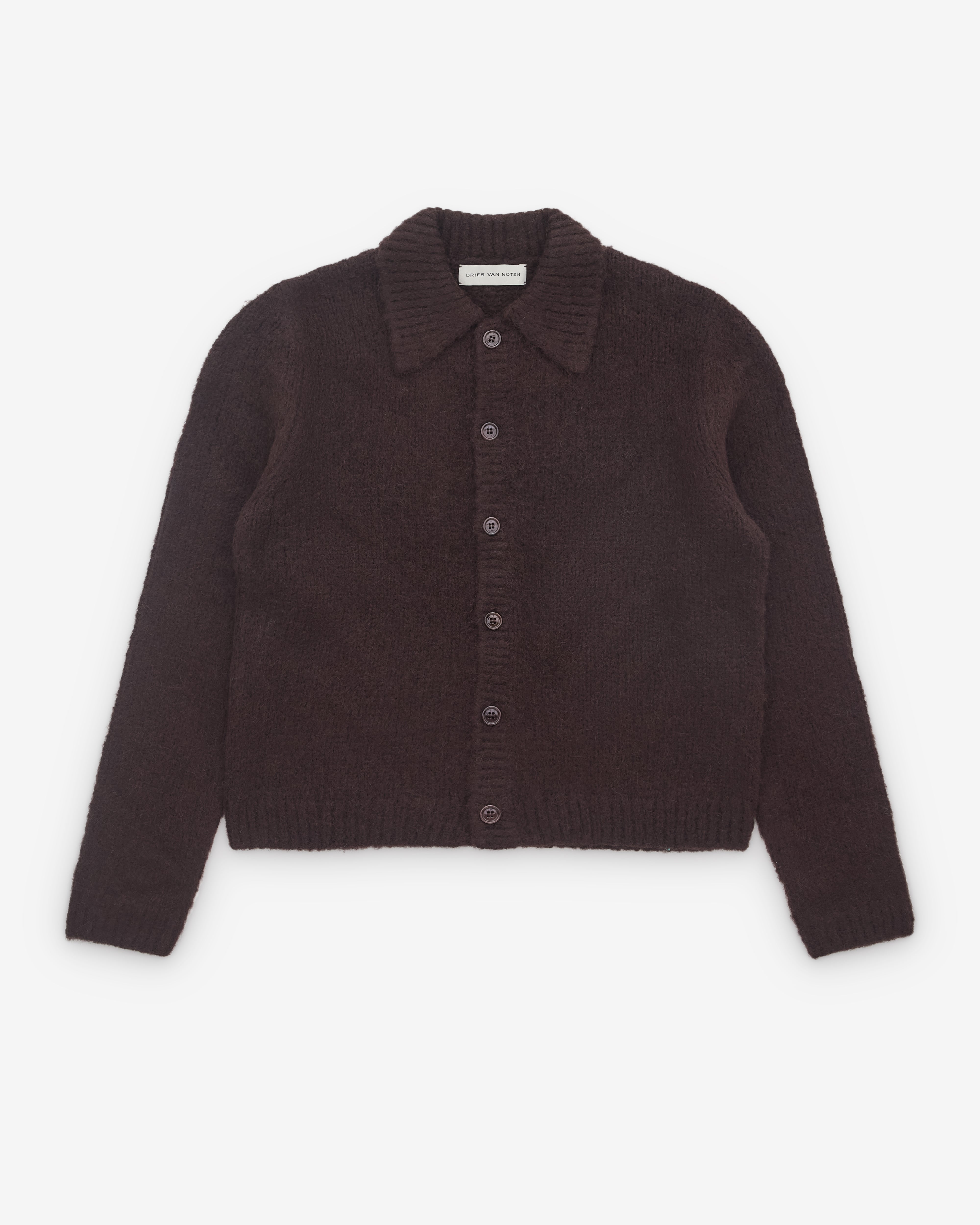 Dries Van Noten: Men's Cropped Wool Cardigan (Dark Brown) | DSML E