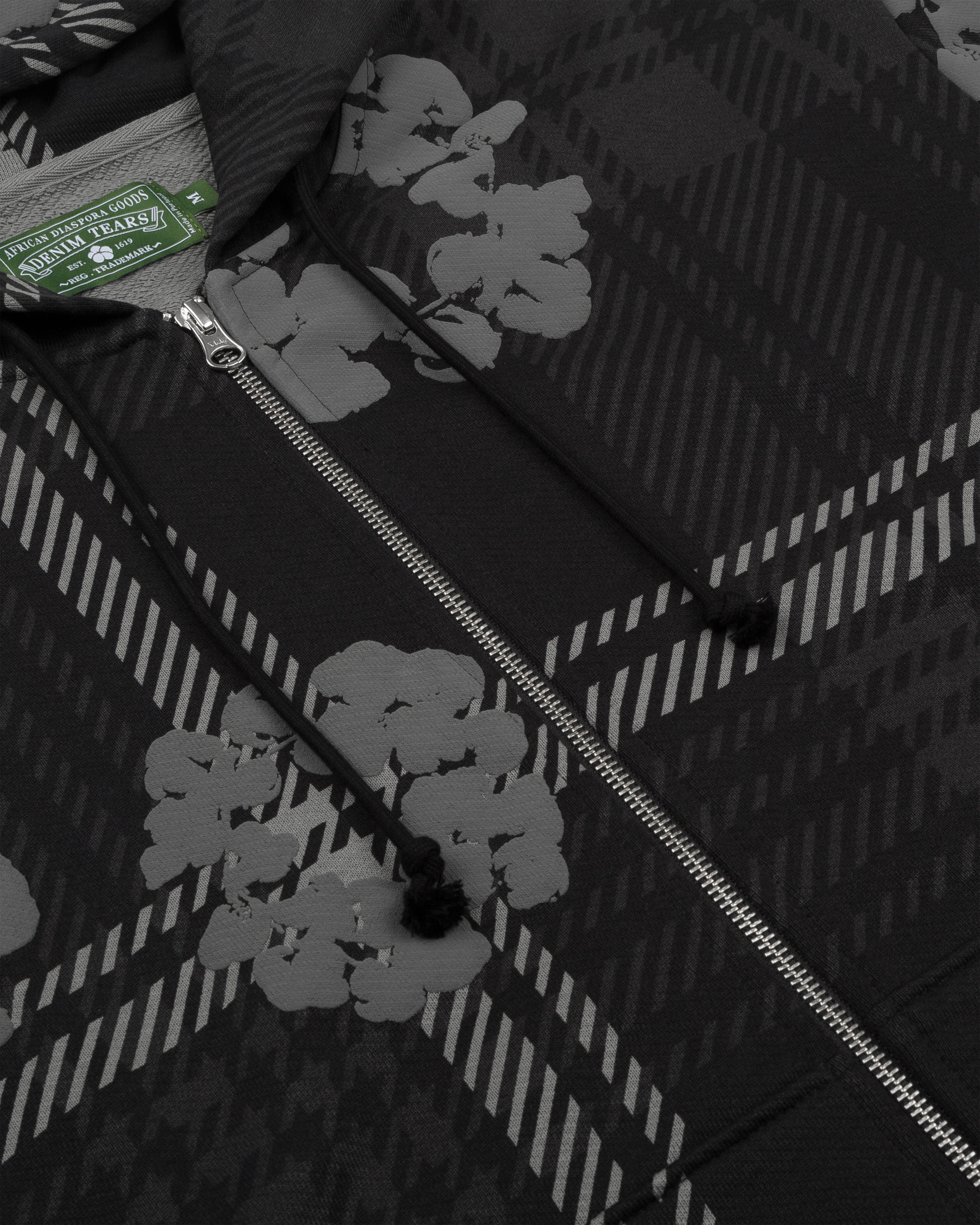 Denim Tears: Men's Plaid Cotton Wreath Zip Hoodie (Black) | DSML E