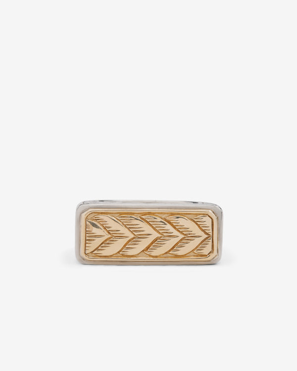Duffy - Rectangular Gold Top Engraved Ring
