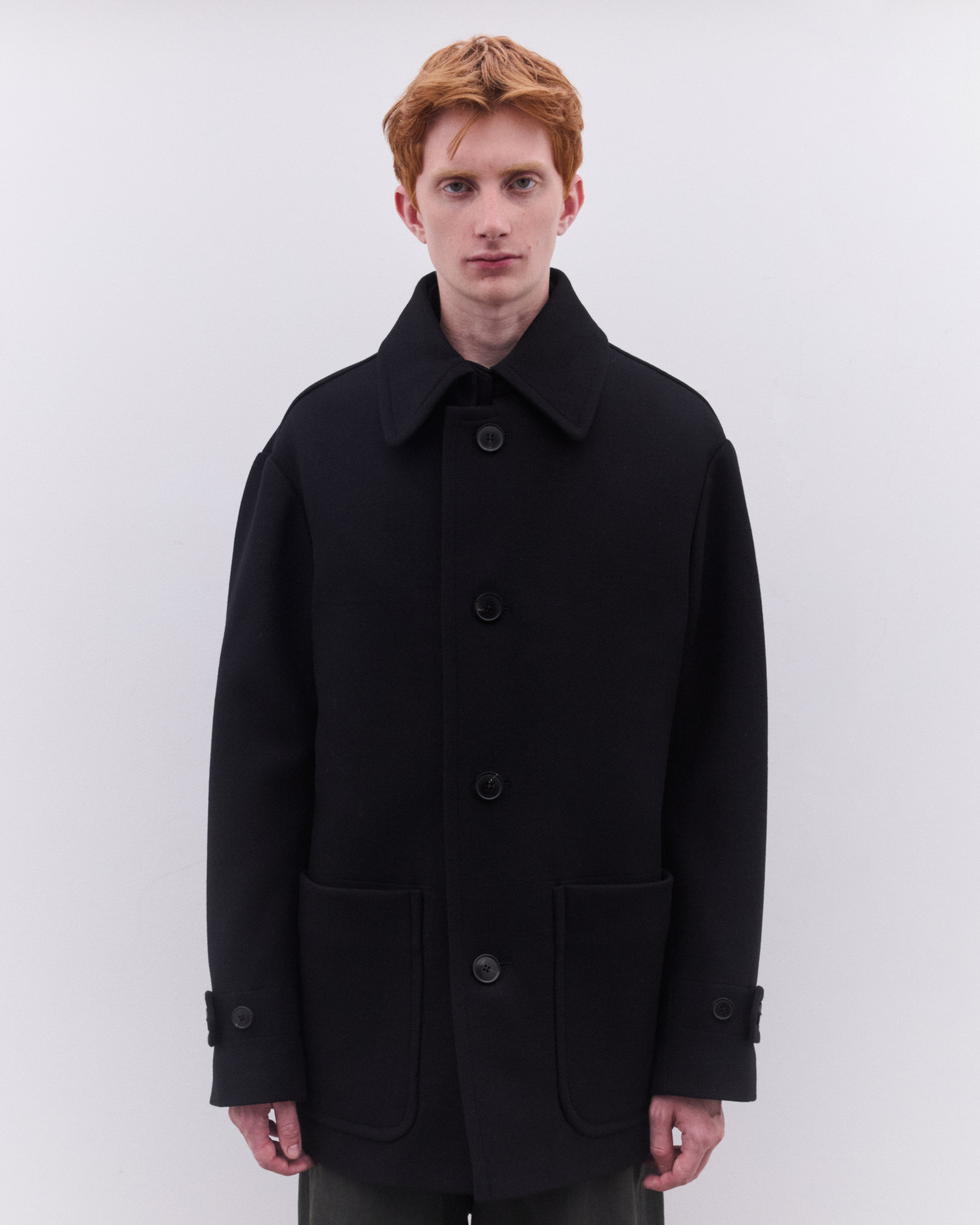 Dries Van Noten: Men's Point Collar Coat (Black) | Dover Street