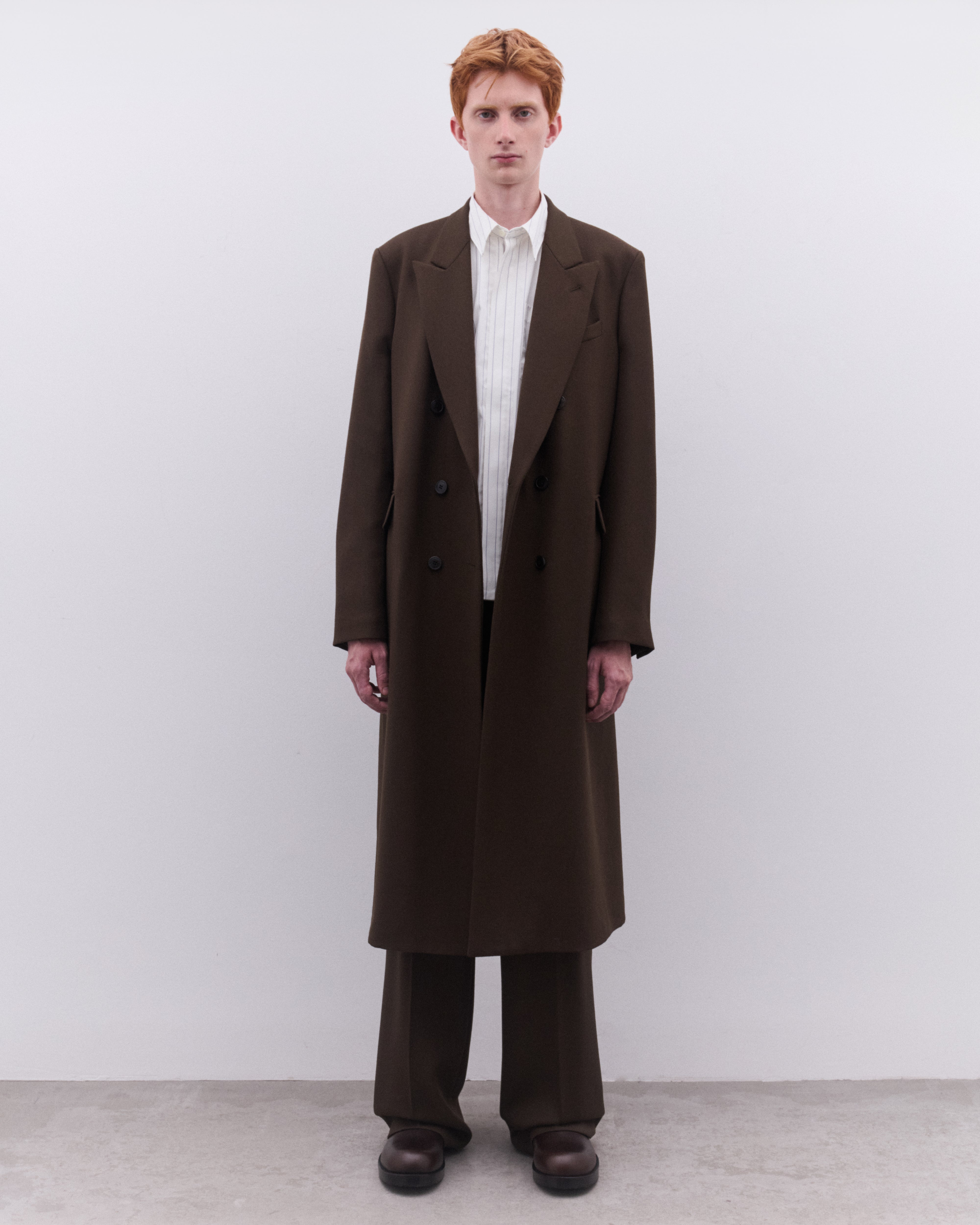 Dries Van Noten: Men's Double Breasted Coat (Mud Brown) | Dover