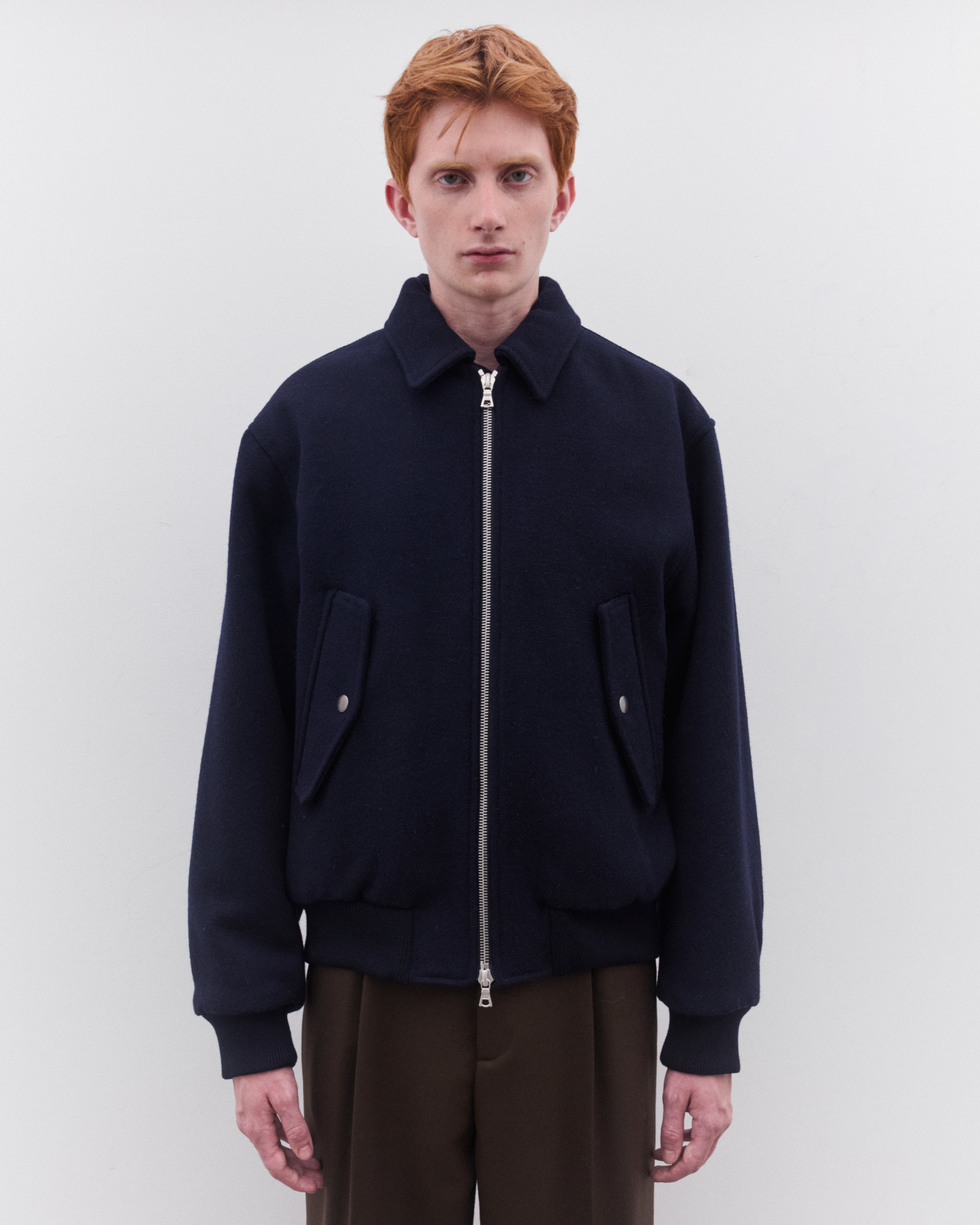 Dries Van Noten: Men's Zip Bomber Jacket (Navy) | DSML E-SHOP