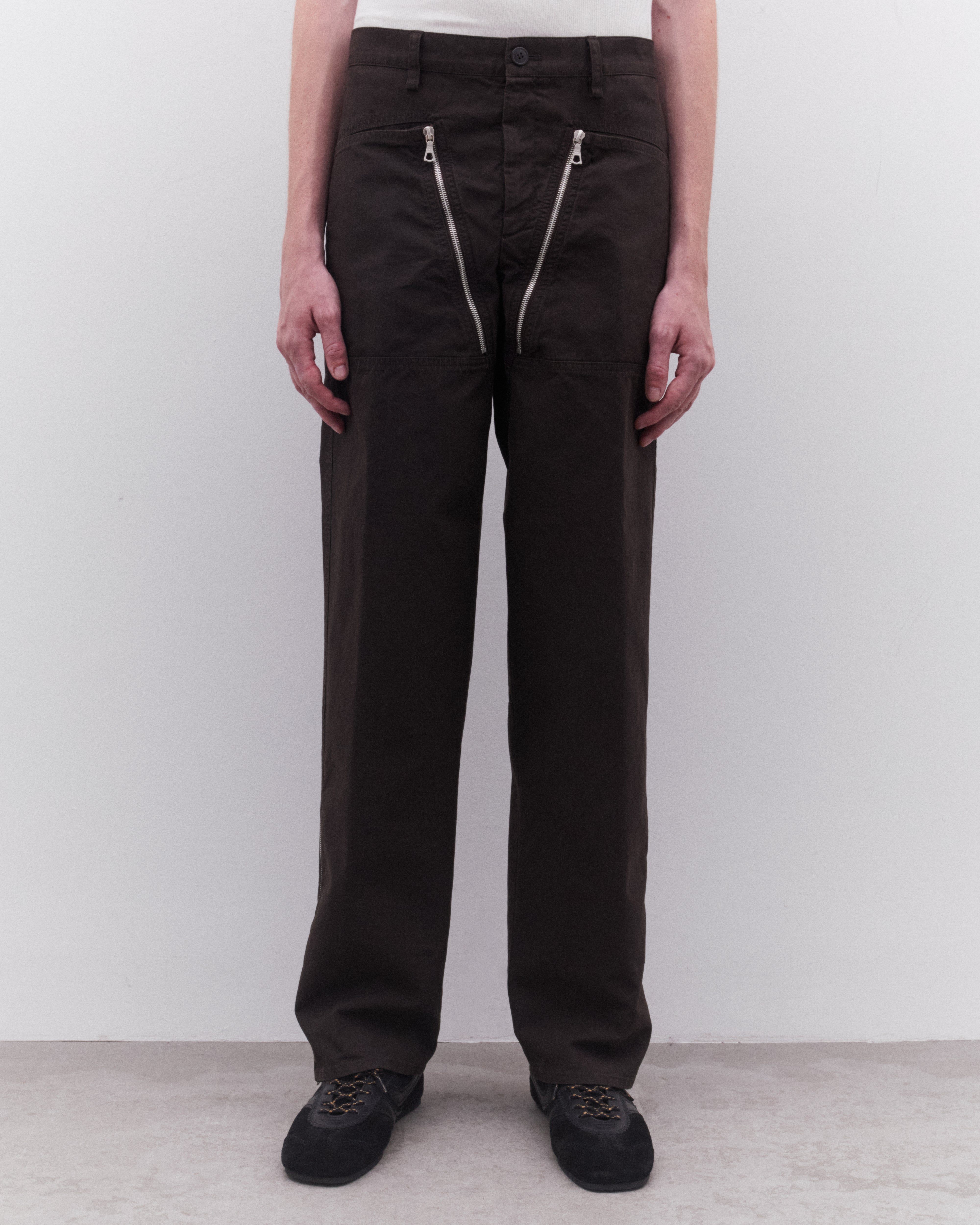 Dries Van Noten: Men's Zip Detail Trousers (Brown) | Dover Street