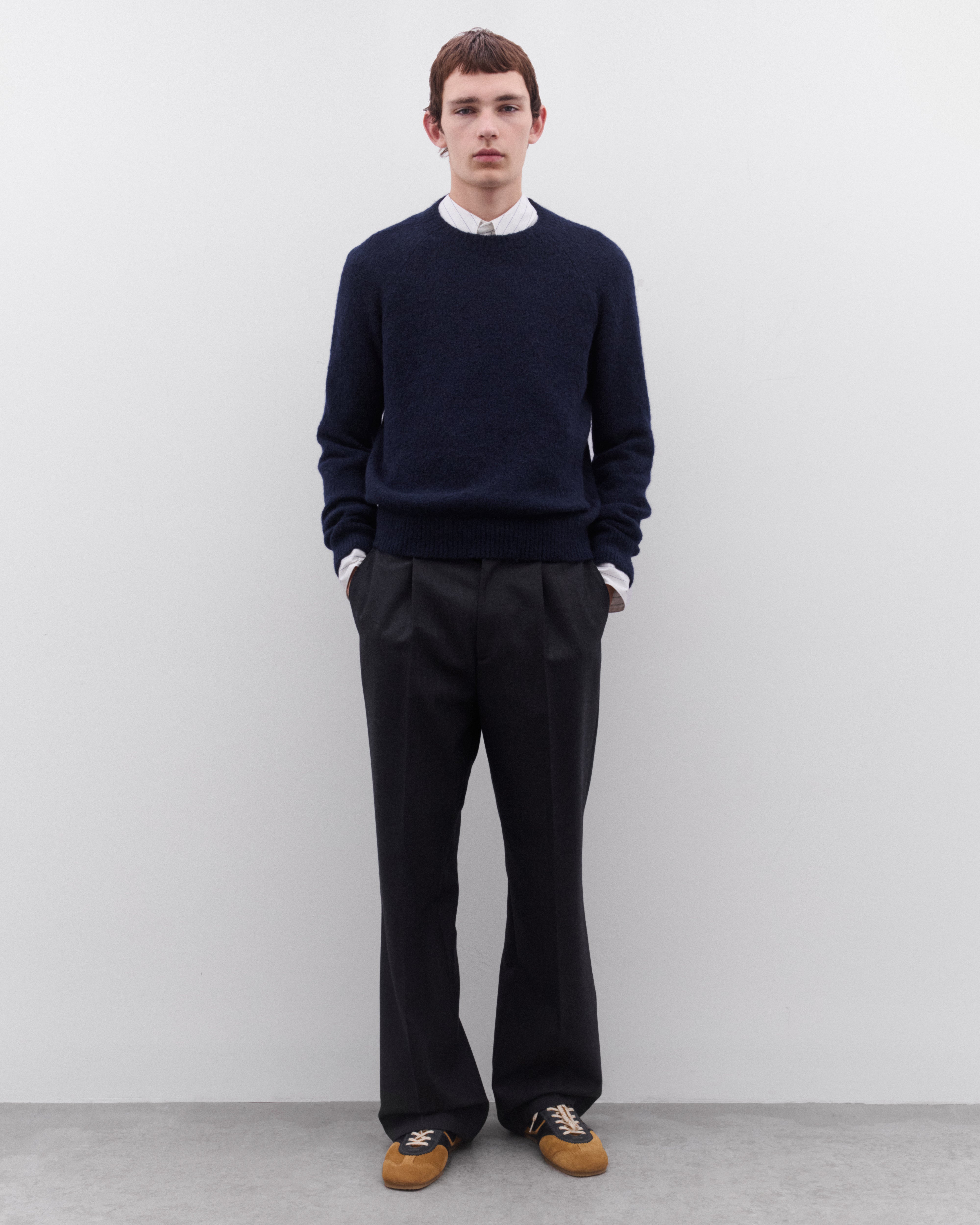 Dries Van Noten: Men's Round Neck Sweater (Navy) | DSML E-SHOP