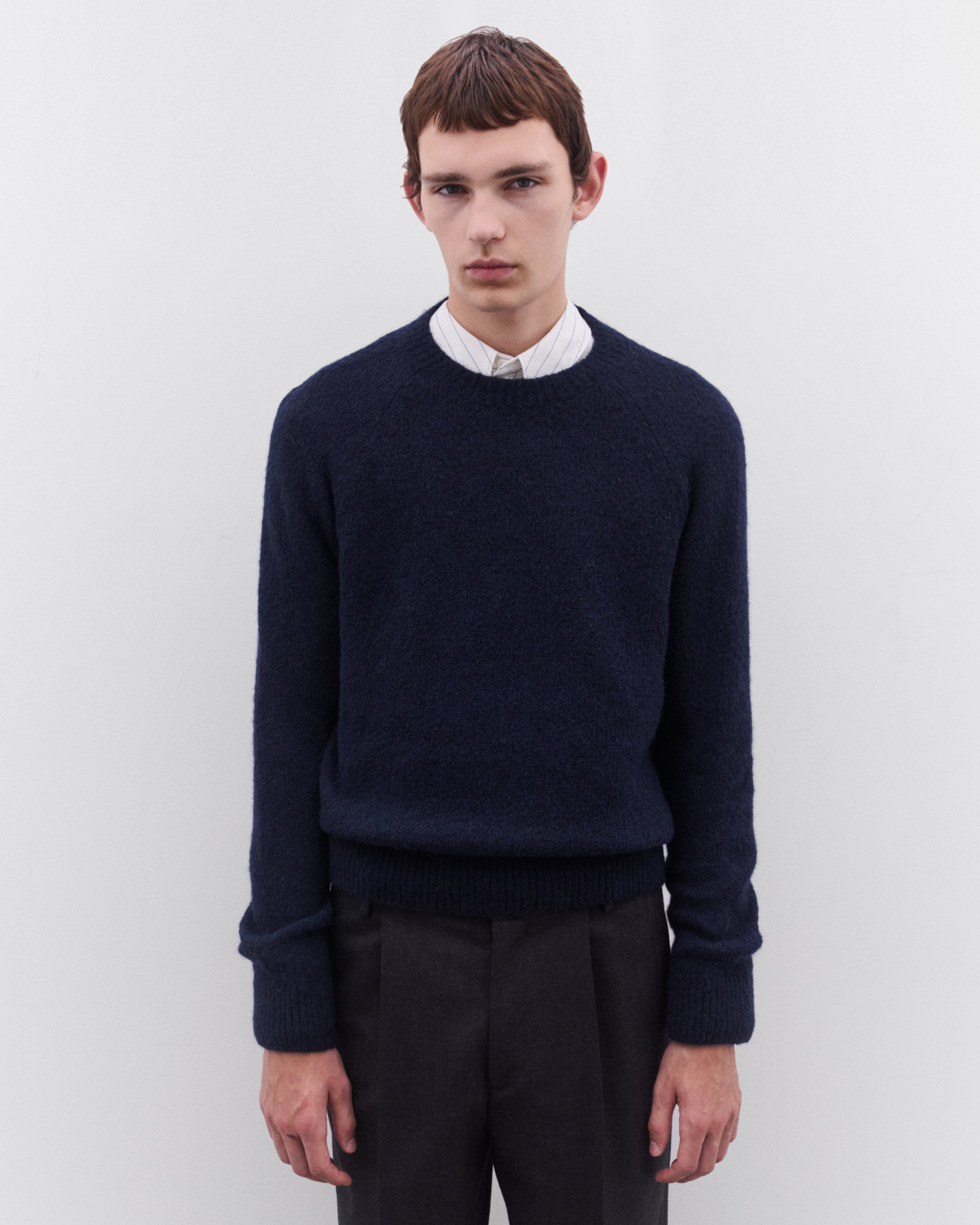 Dries Van Noten: Men's Round Neck Sweater (Navy) | Dover Street