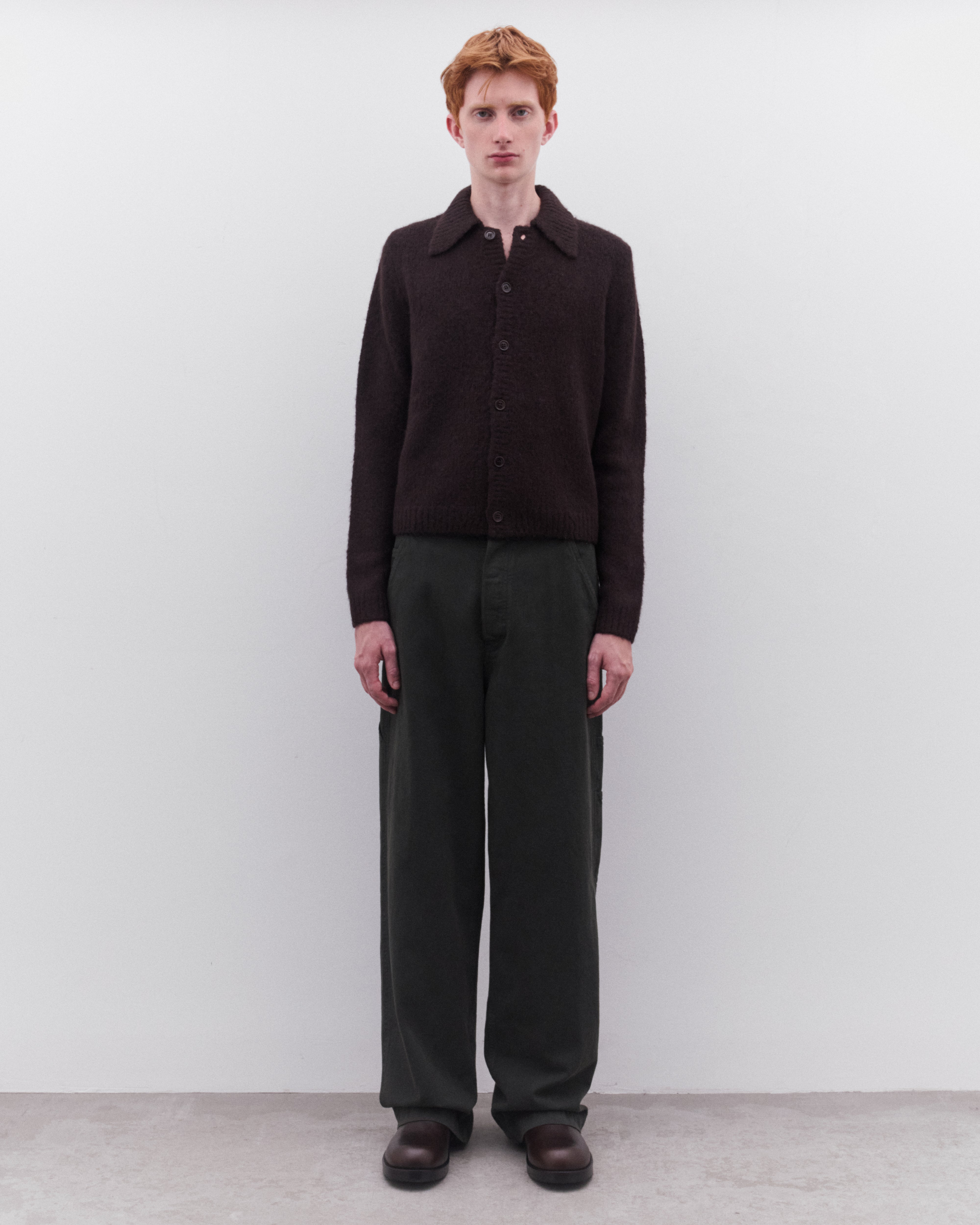 Dries Van Noten: Men's Cropped Wool Cardigan (Dark Brown) | Dover