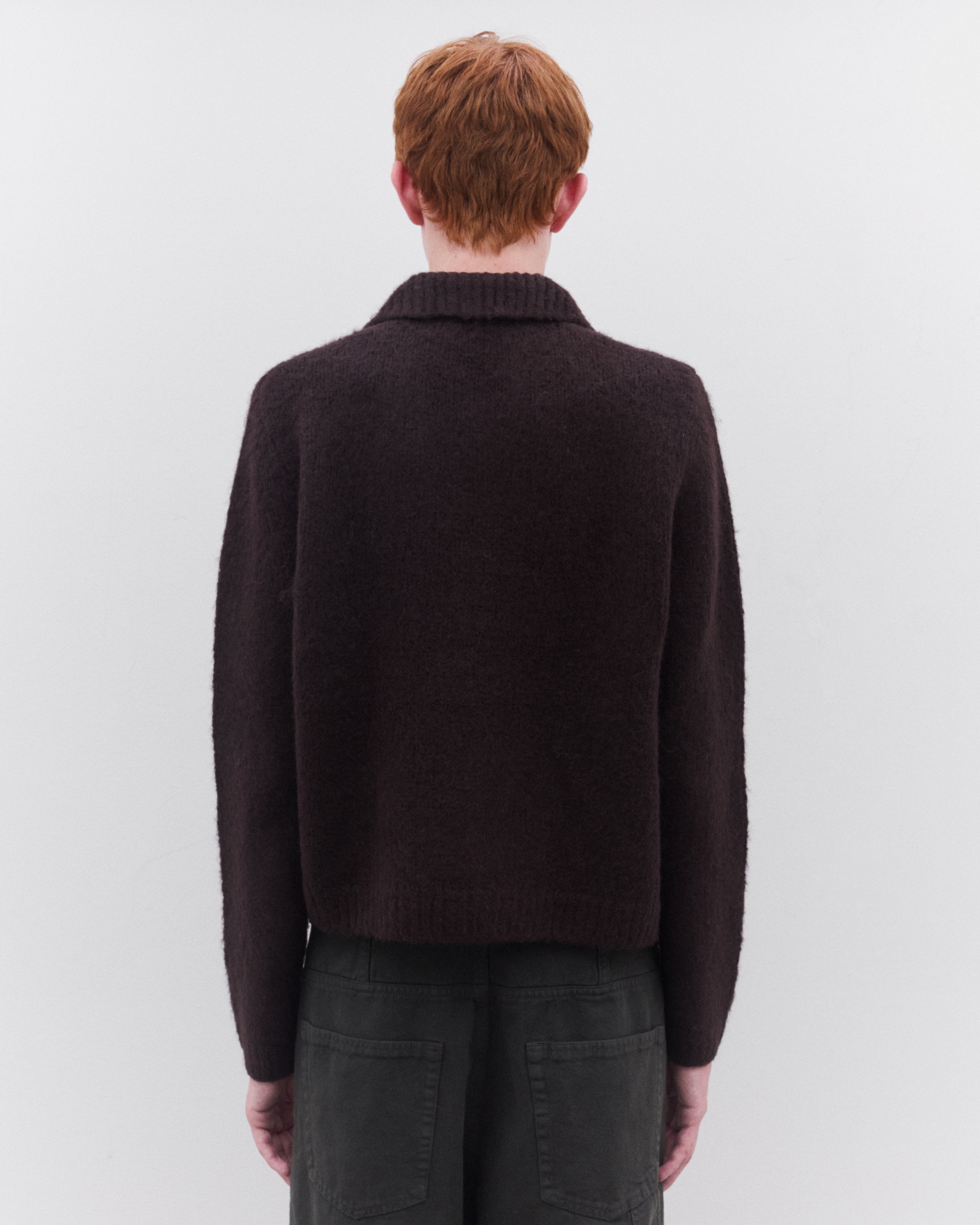 Dries Van Noten: Men's Cropped Wool Cardigan (Dark Brown) | DSML E