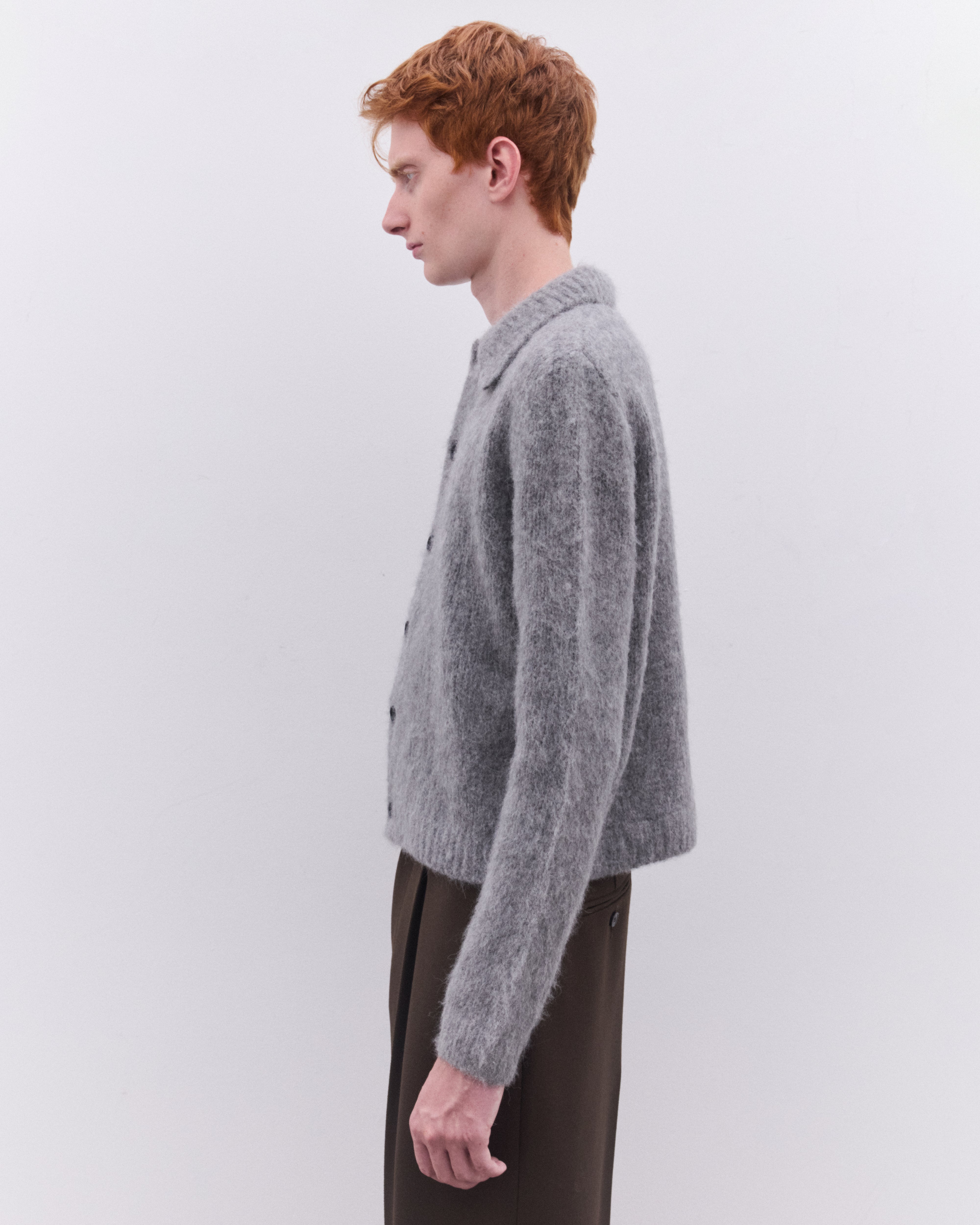 Dries Van Noten: Men's Cropped Wool Cardigan (Mid Grey) | Dover
