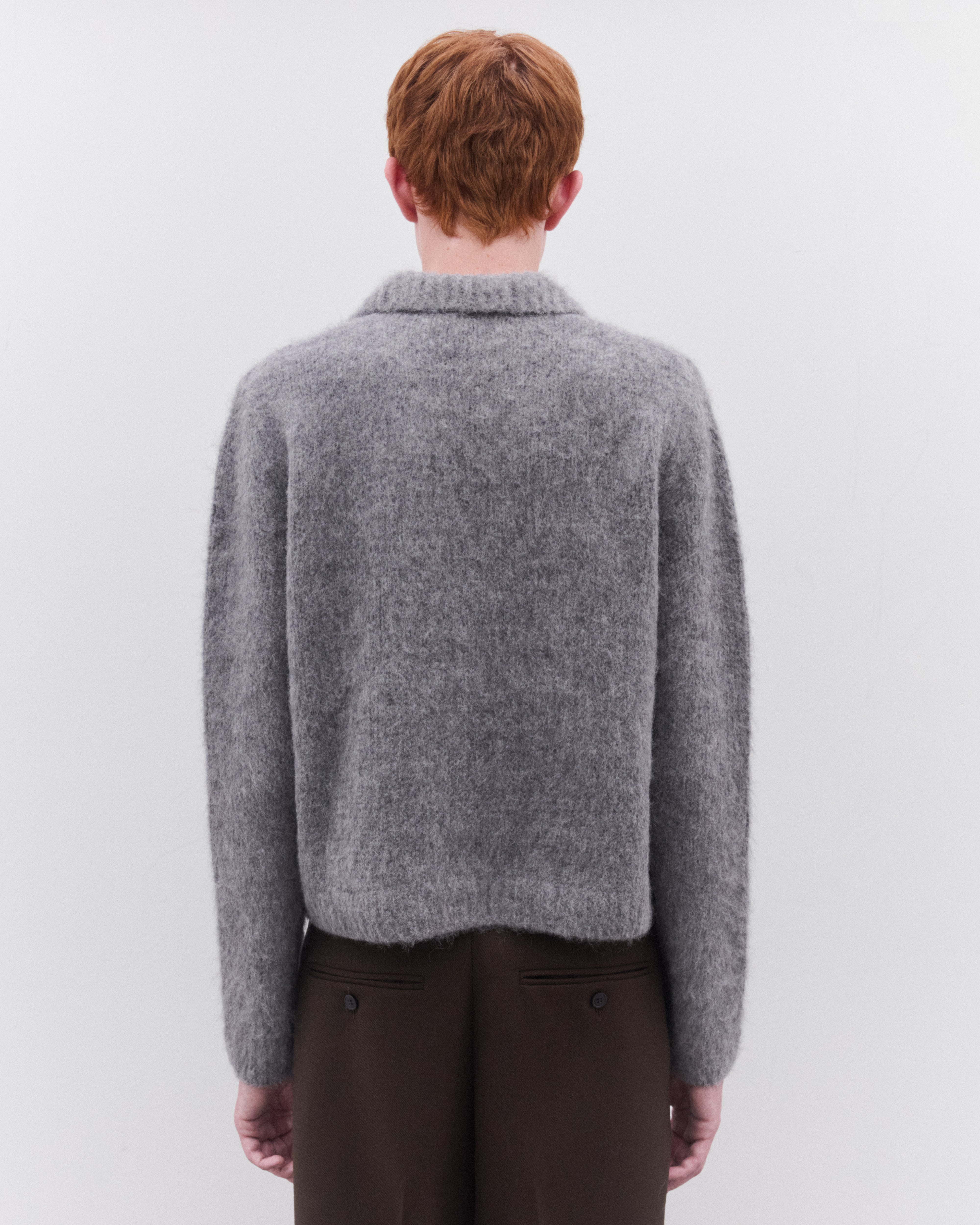 Dries Van Noten: Men's Cropped Wool Cardigan (Mid Grey) | Dover
