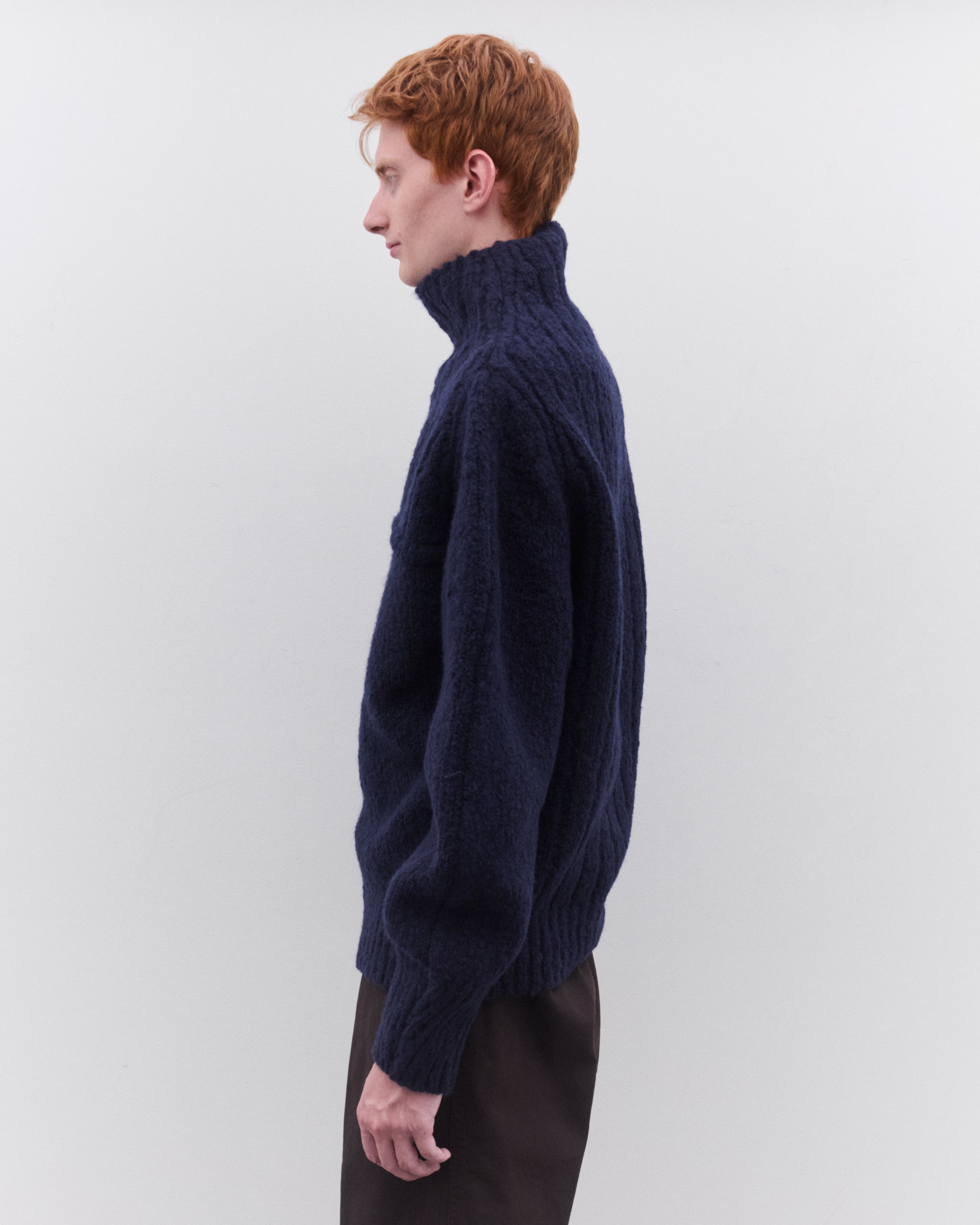 Dries Van Noten: Men's Oversized Wool Sweater (Navy) | Dover