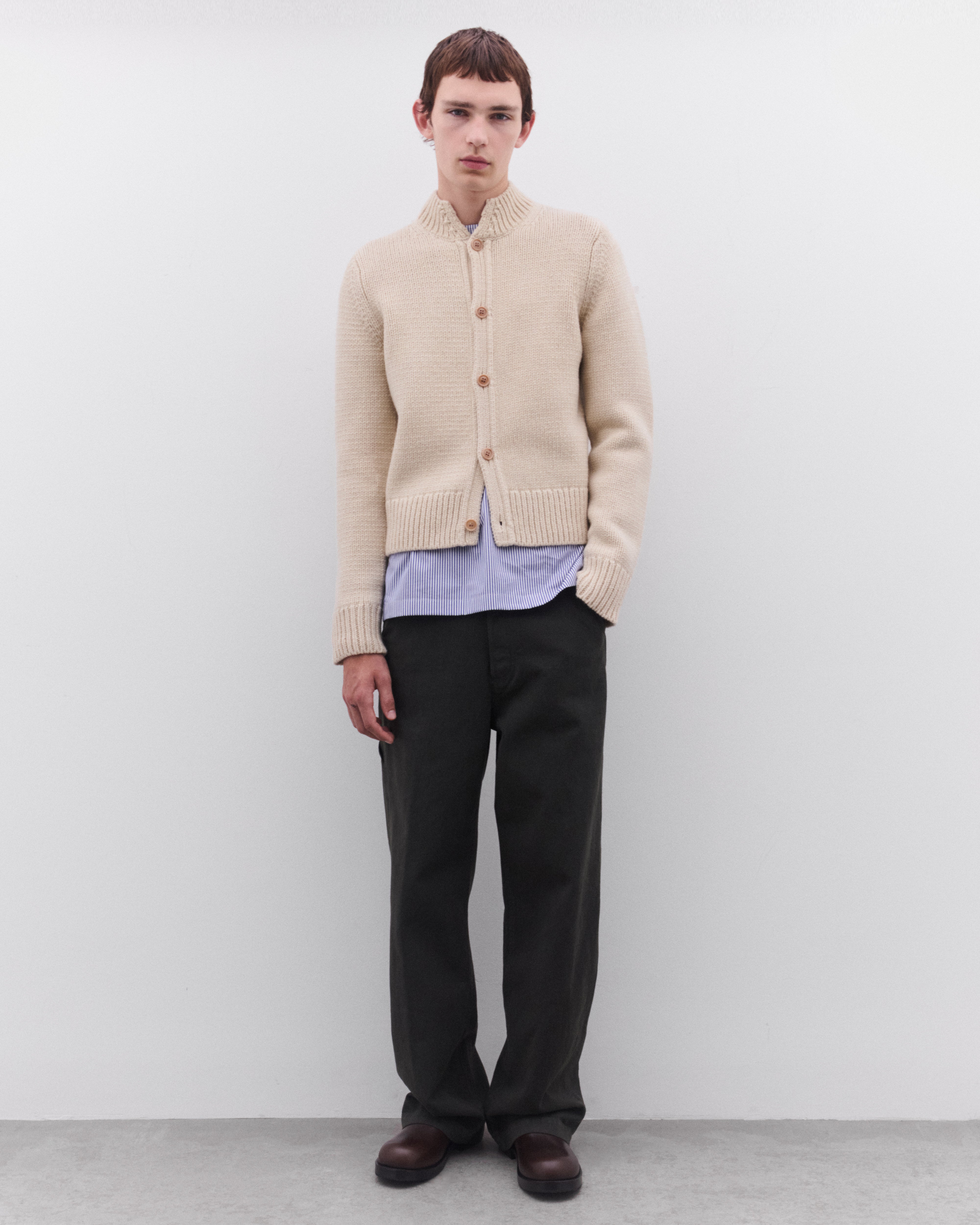 Dries Van Noten: Men's Stand Collar Cardigan (Ecru) | Dover Street
