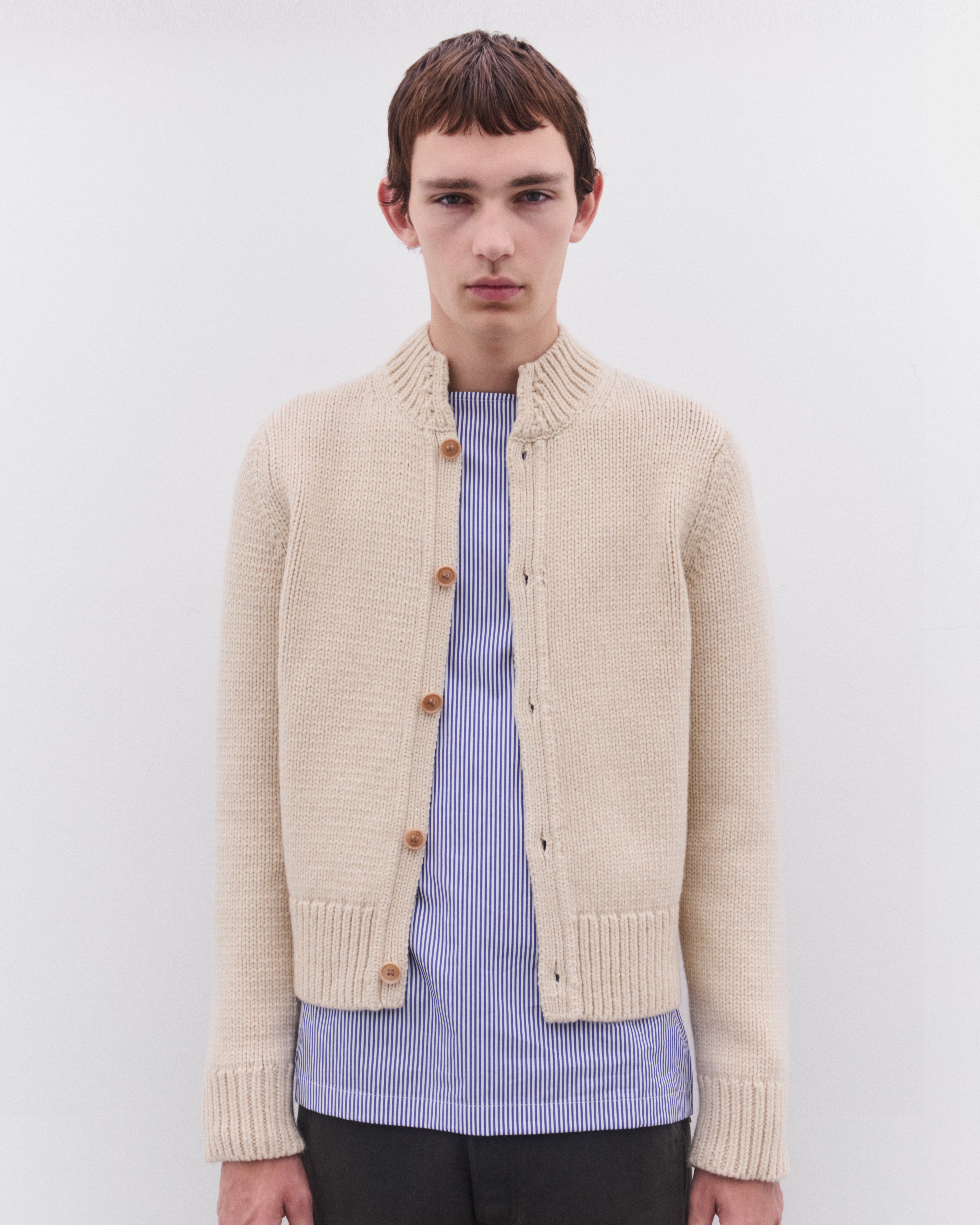 Dries Van Noten: Men's Stand Collar Cardigan (Ecru) | Dover Street