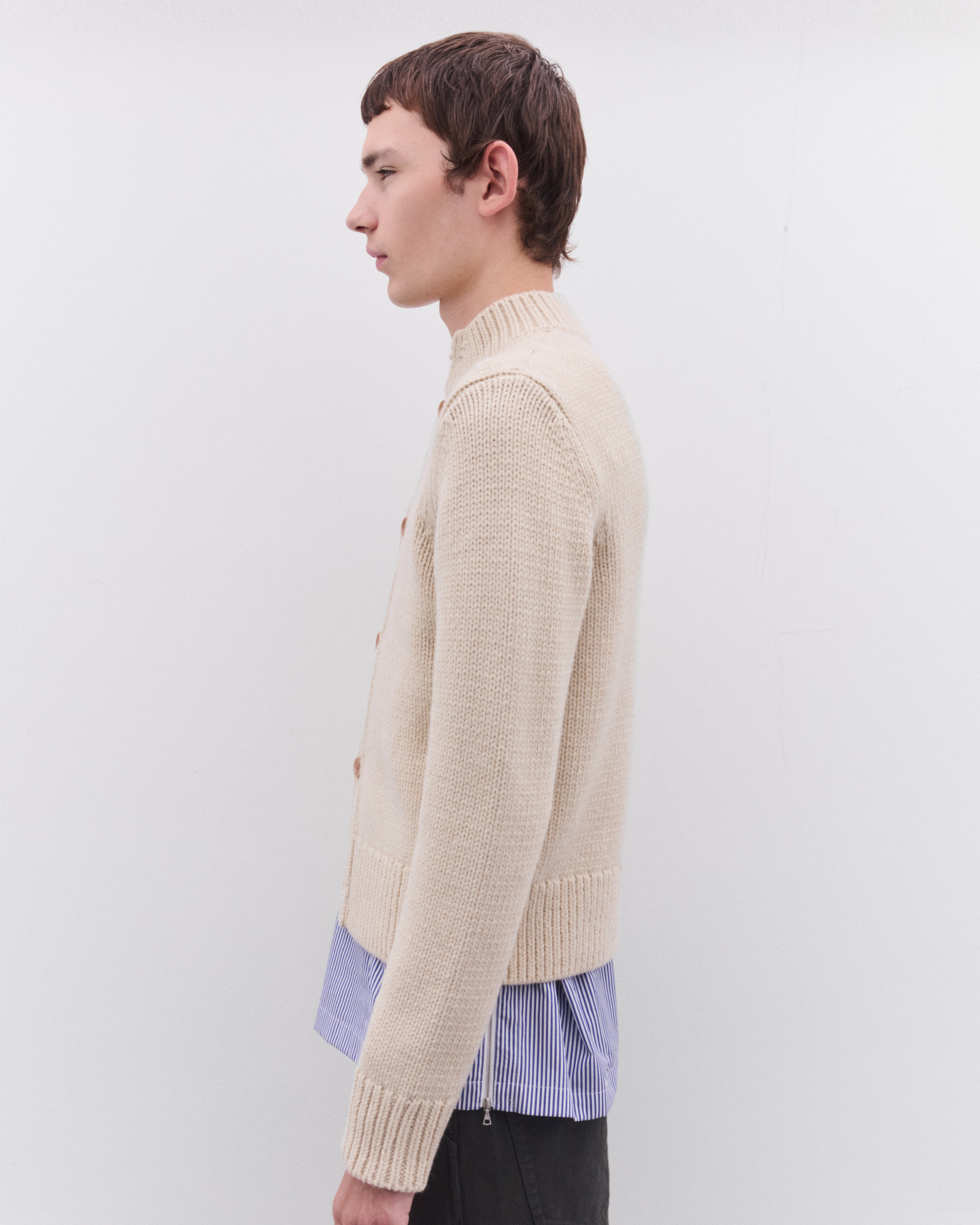 Dries Van Noten: Men's Stand Collar Cardigan (Ecru) | Dover Street
