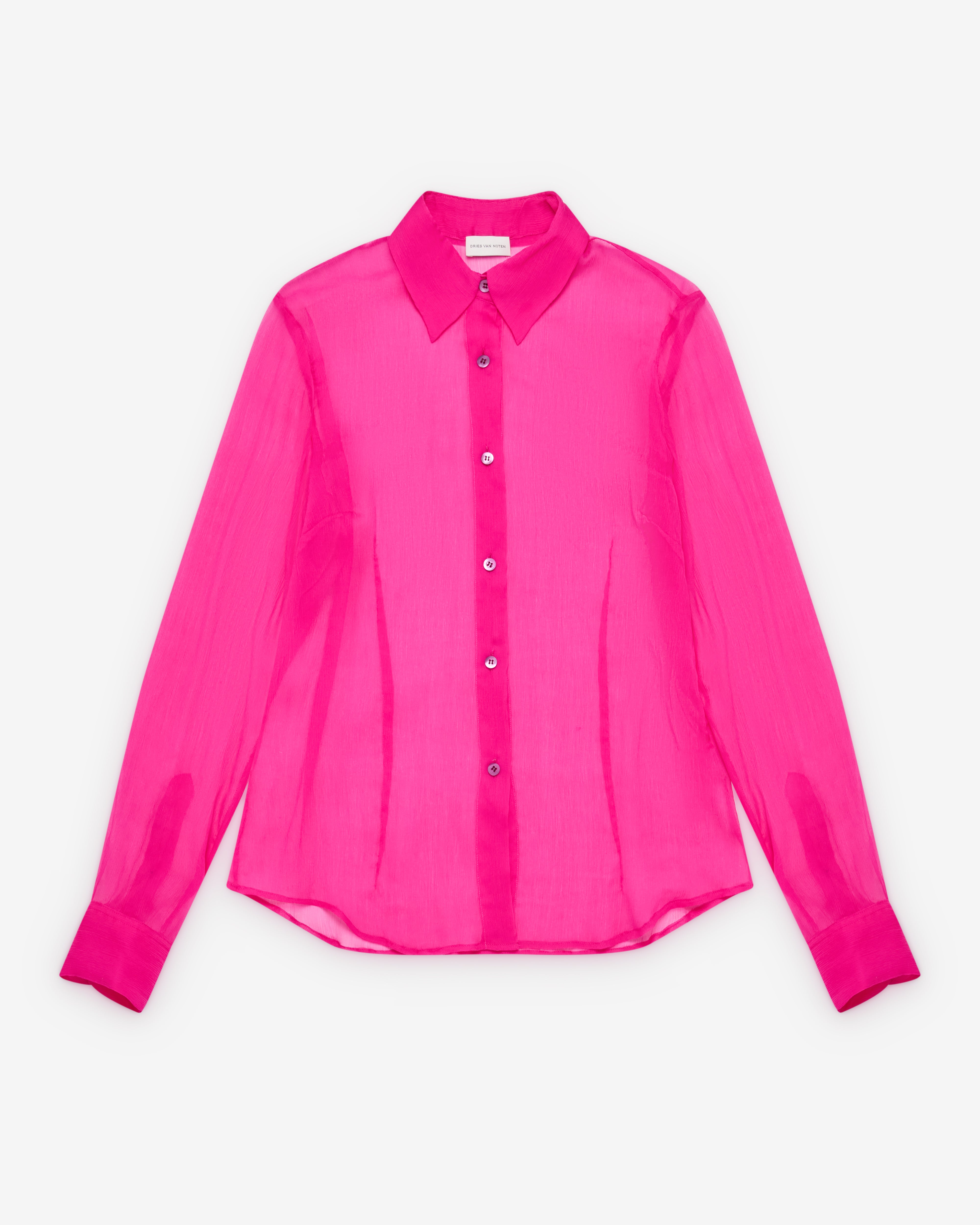 dries van noten 22ss シアーシルクシャツ ピンク Dries Van Noten: Women's Sheer Silk Shirt (Fuchsia) | Dover Street