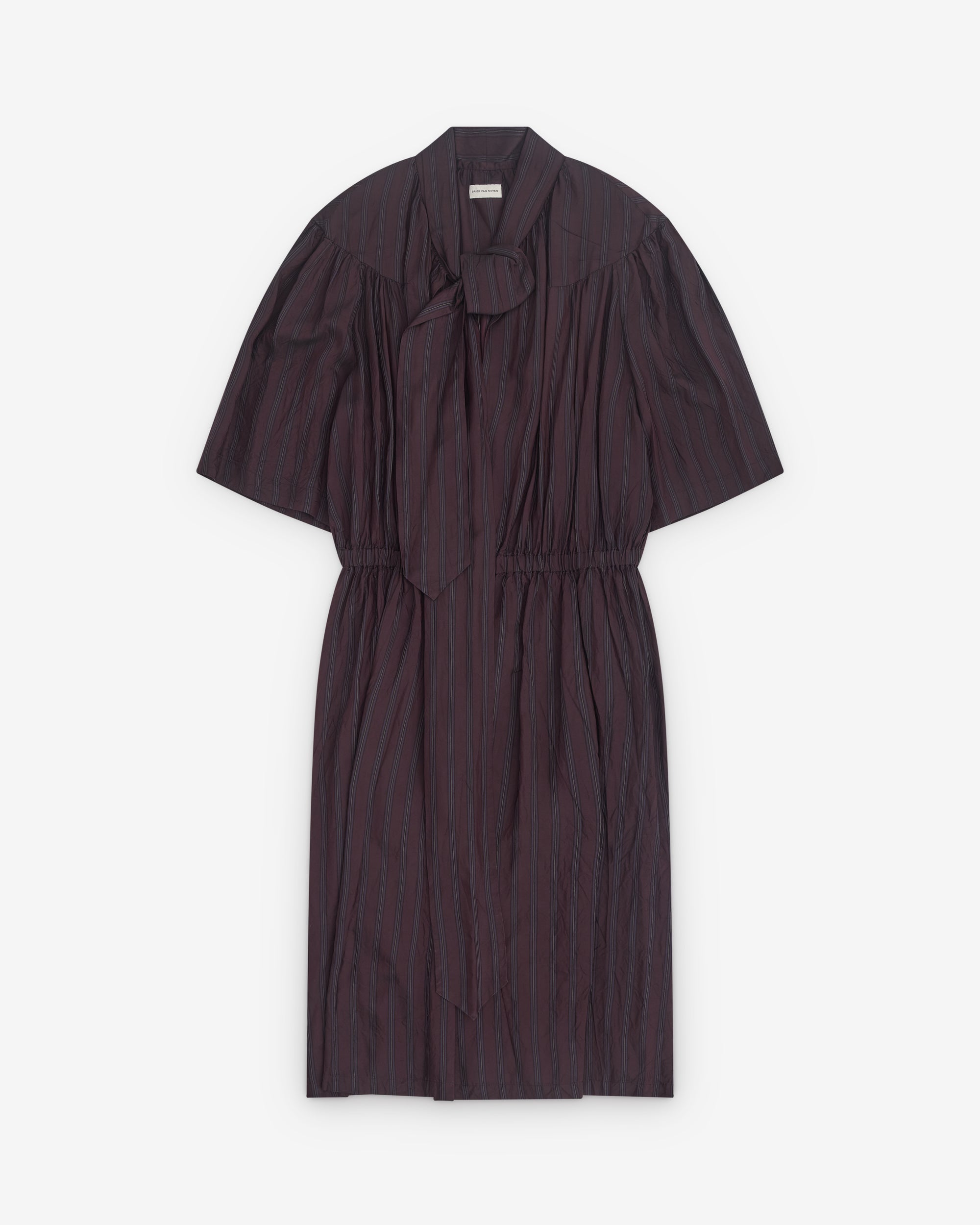 Dries Van Noten: Women's Tie Neck Dress (Burgundy) | Dover Street Market London Dries Van Noten: Women's Tie Neck Dress (Burgundy) | Dover Street Market London