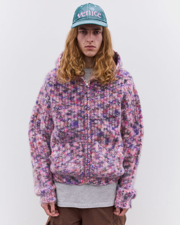 Erl - Zipped Mohair Hooded Cardigan - (Pink)