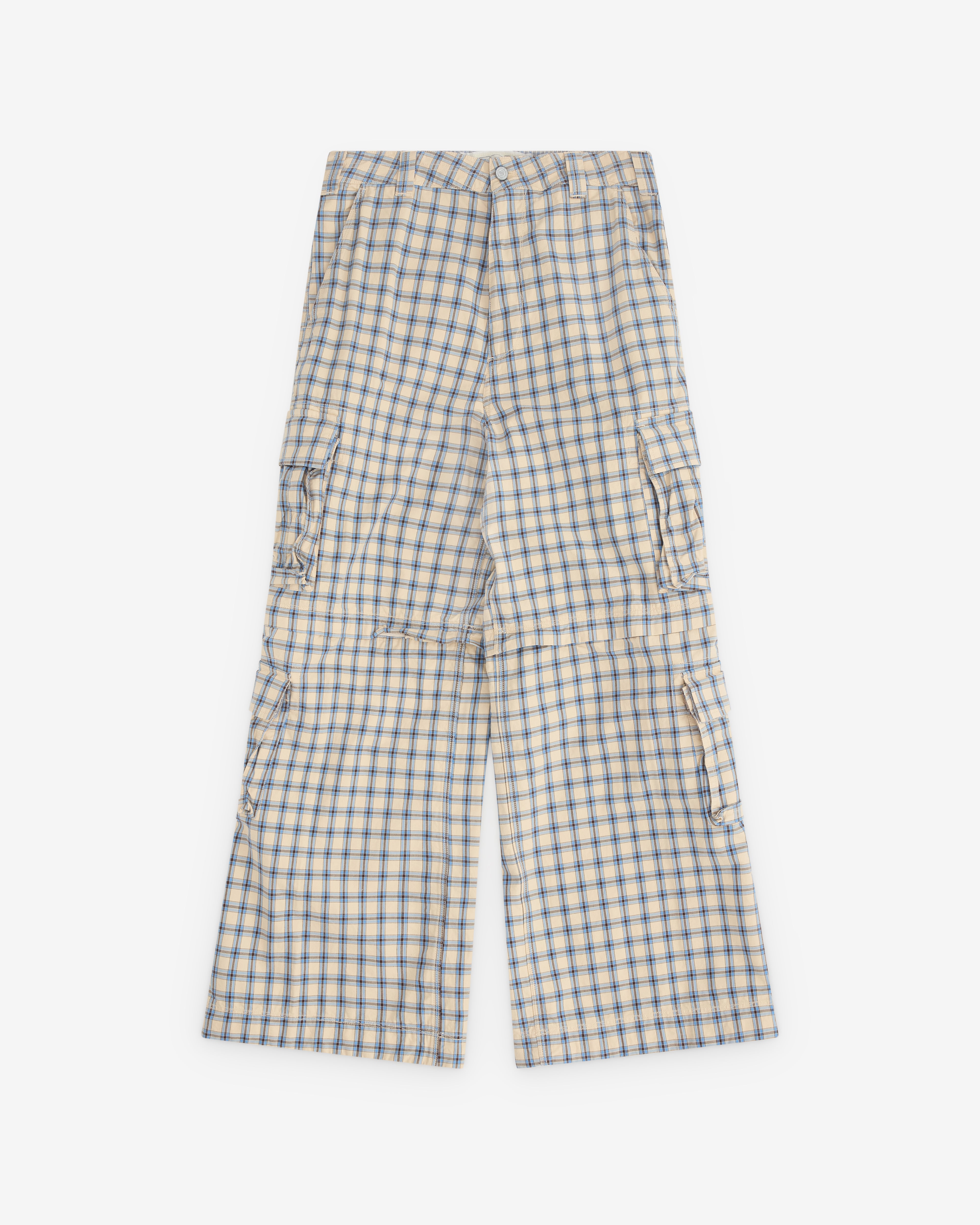 ERL: Zip-Off Plaid Cargo Pants (Beige/Blue) | DSML E-SHOP