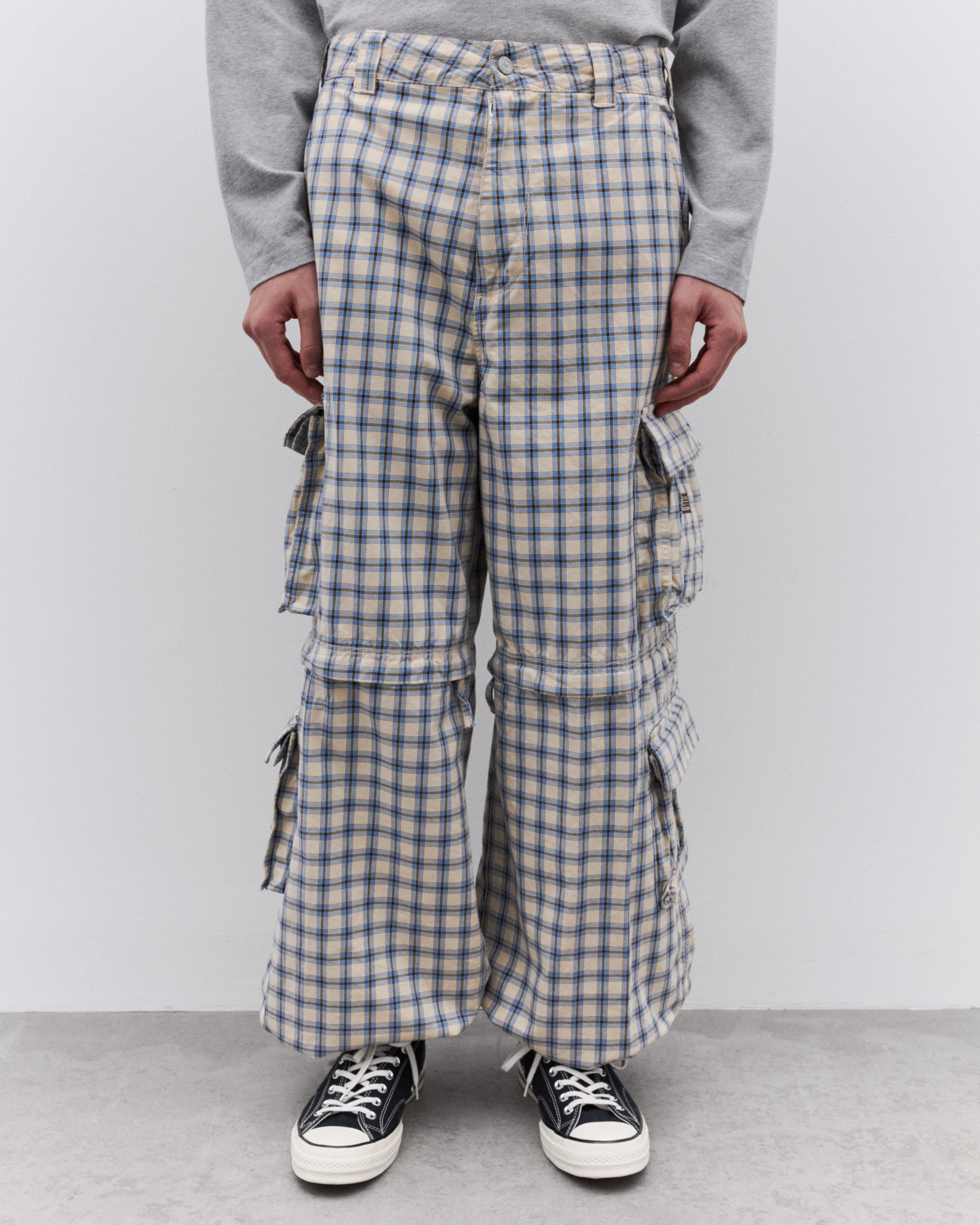 ERL カーゴパンツ　ドーバーストリートマーケット ERL: Zip-Off Plaid Cargo Pants (Beige/Blue) | Dover Street Market