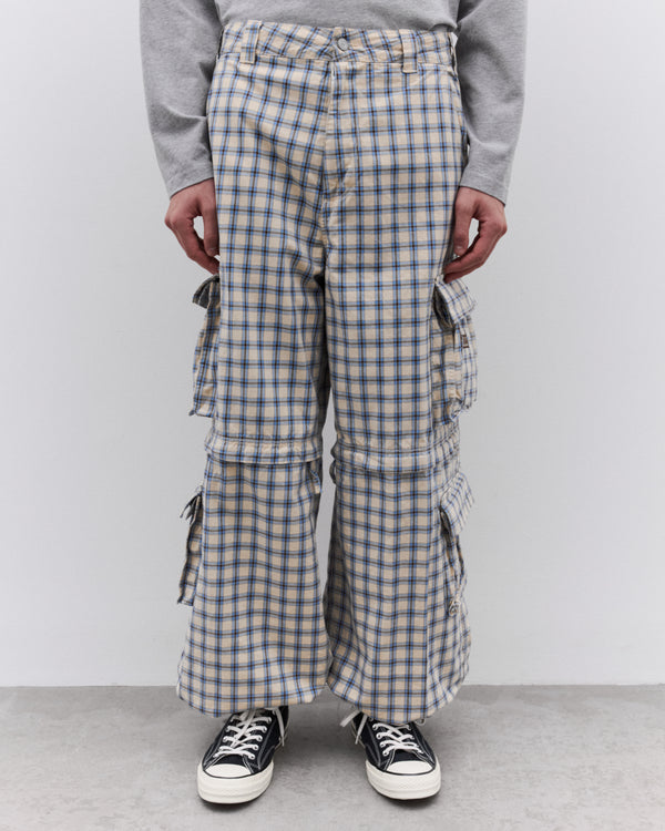 ERL - Zip-Off Plaid Cargo Pants - (Beige/Blue)