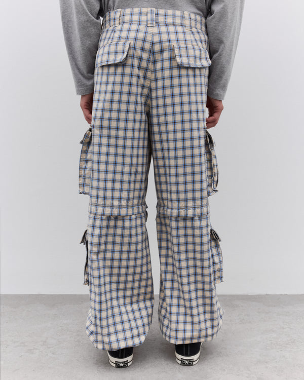 ERL - Zip-Off Plaid Cargo Pants - (Beige/Blue)