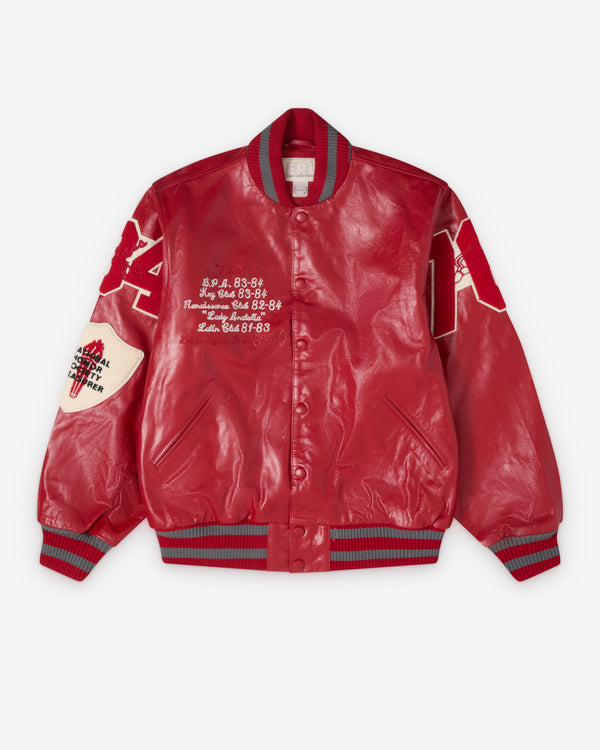 ERL - Men's Leather Varsity Jacket - (Red)