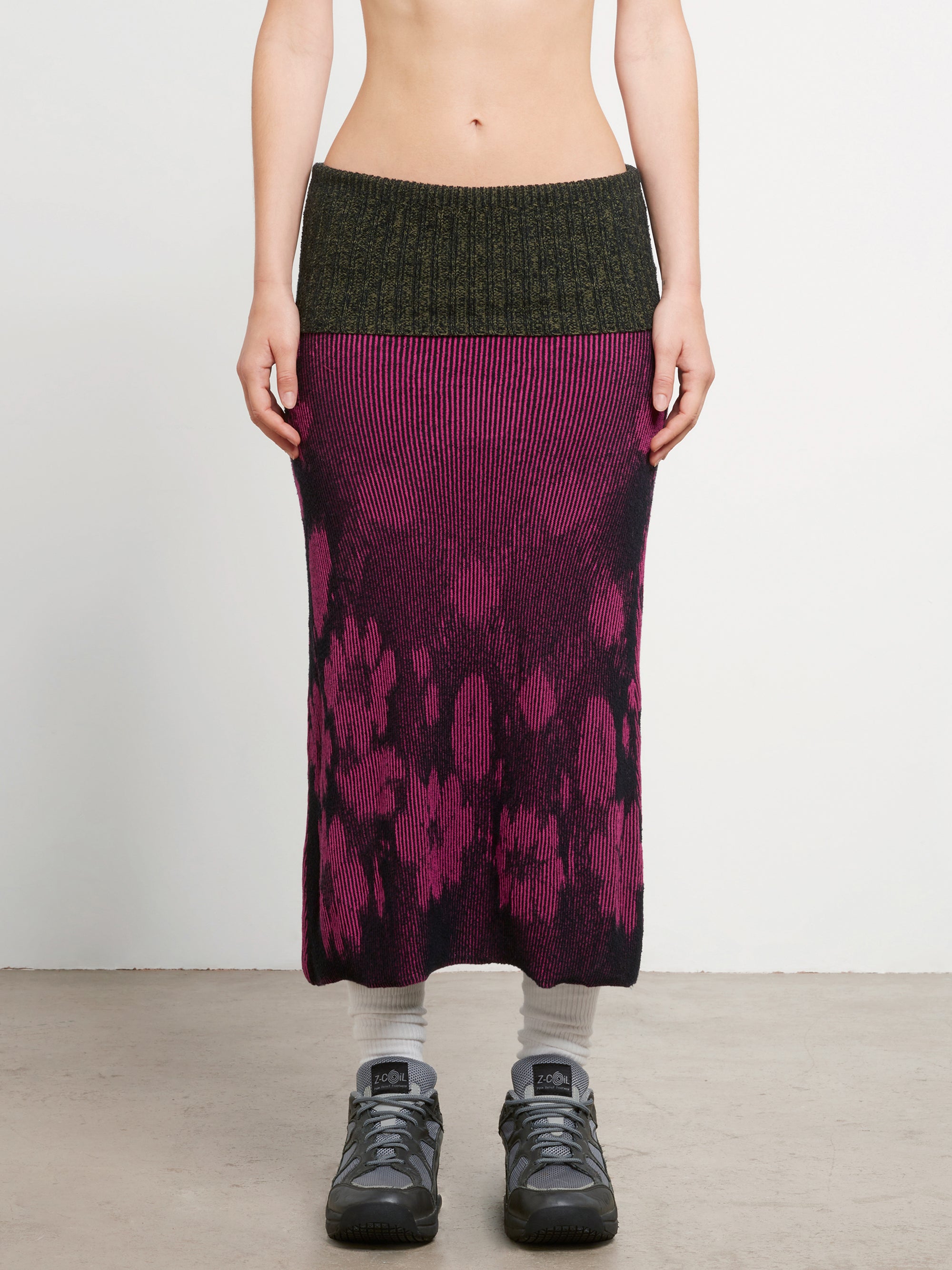 Paolina Russo - Women’s Illusion Knit Maxi Skirt - (Magenta/Black) view 2