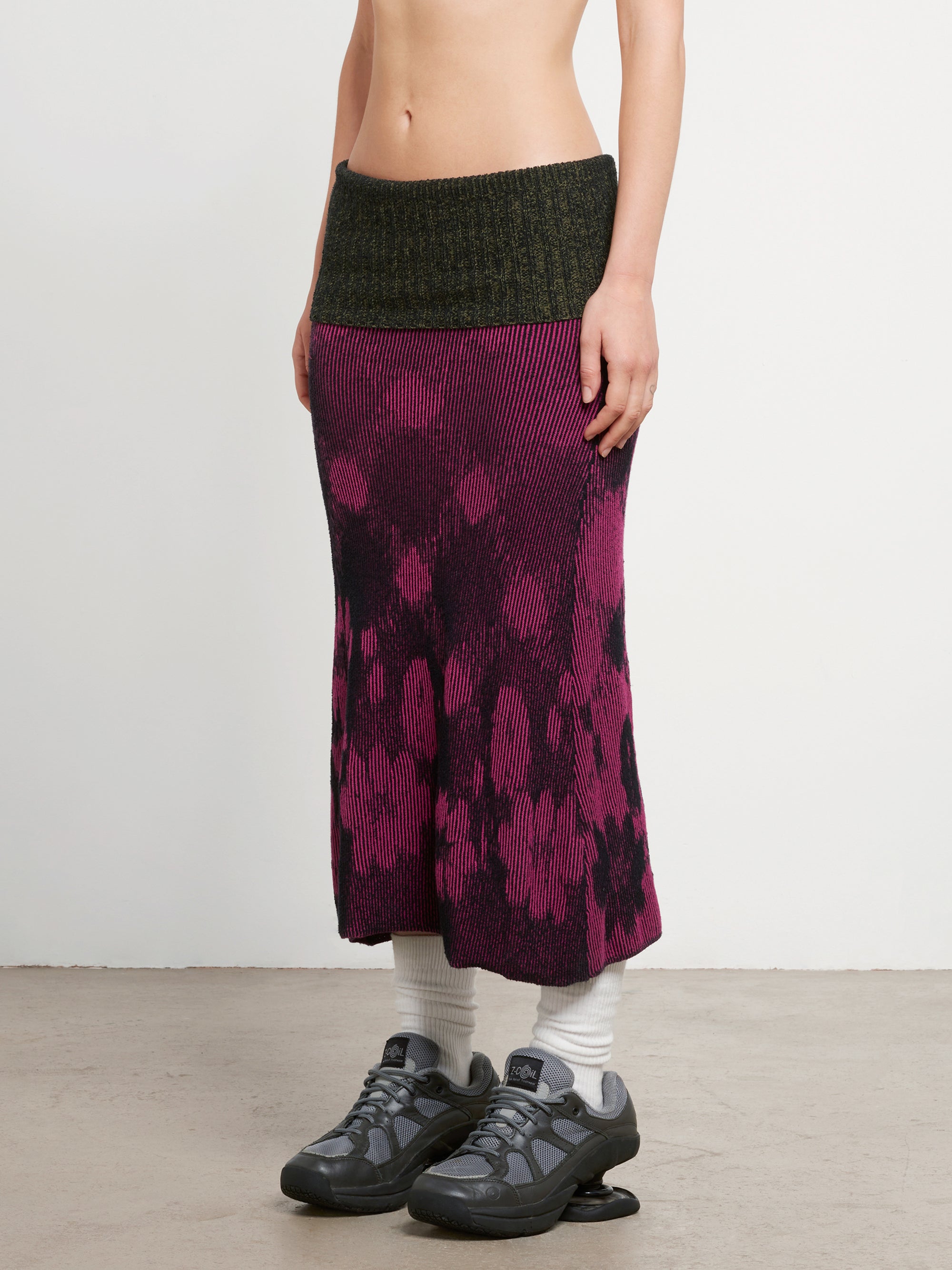 Paolina Russo - Women’s Illusion Knit Maxi Skirt - (Magenta/Black) view 3