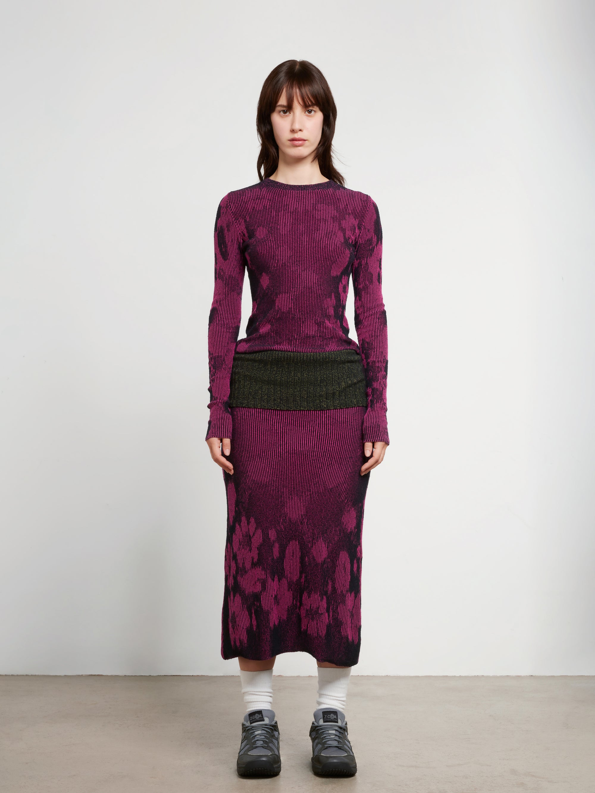 Paolina Russo - Women’s Illusion Knit Maxi Skirt - (Magenta/Black) view 5