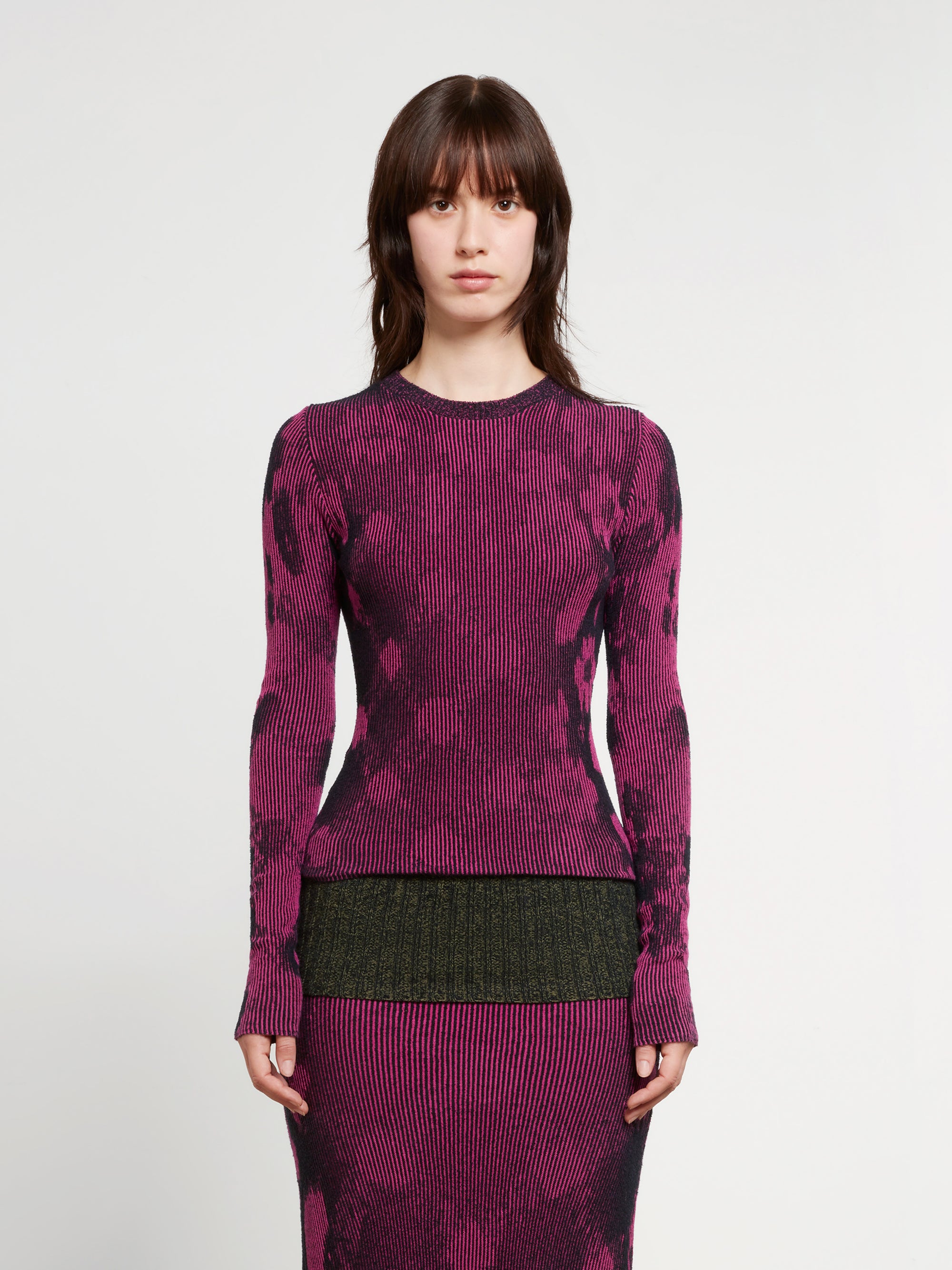 Paolina Russo - Women’s Illusion Knit Long Sleeve Top - (Magenta/Black) view 1