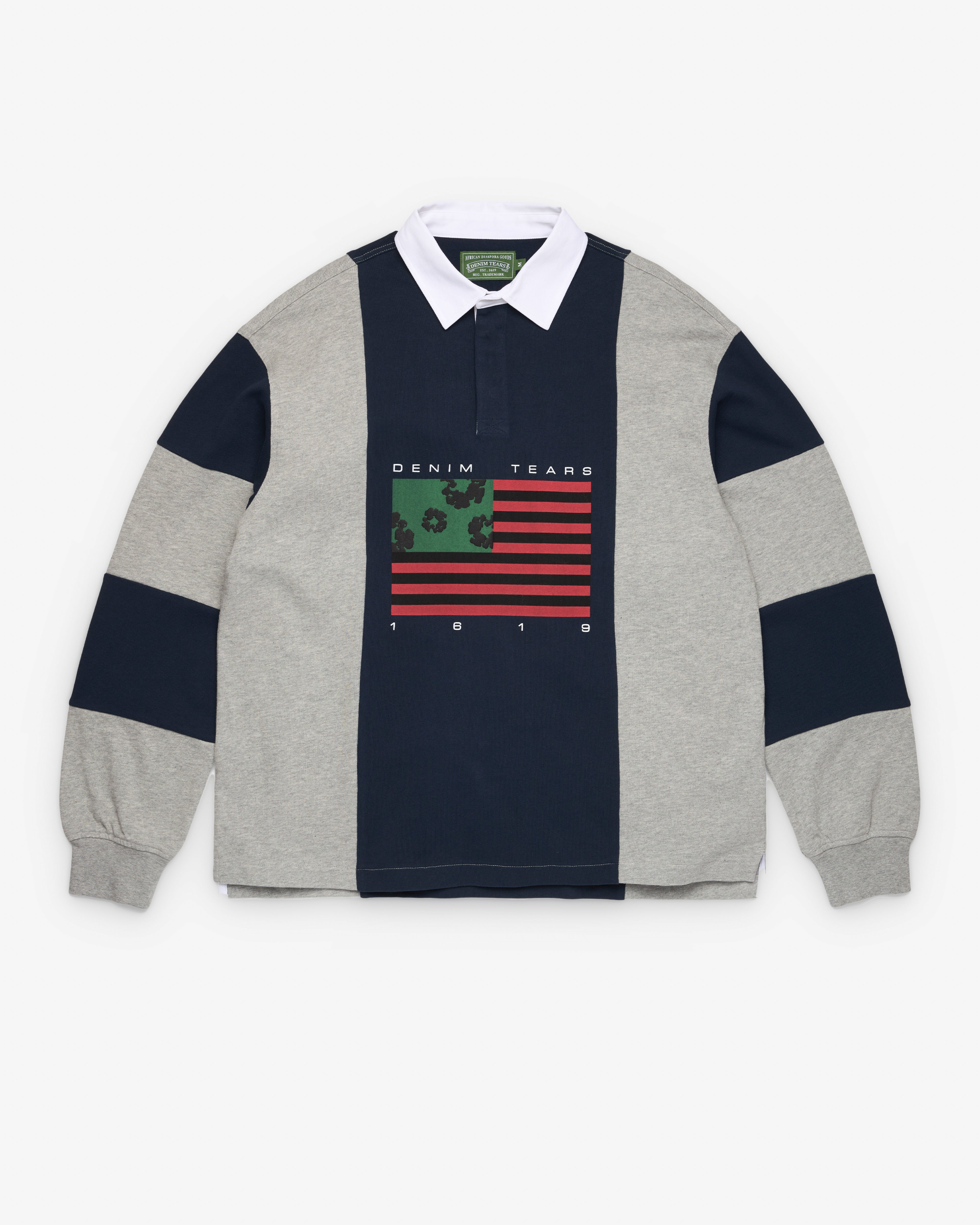 Denim Tears ラガーシャツ Denim Tears: Men's Flag Rugby Shirt (Grey/Navy) | Dover Street