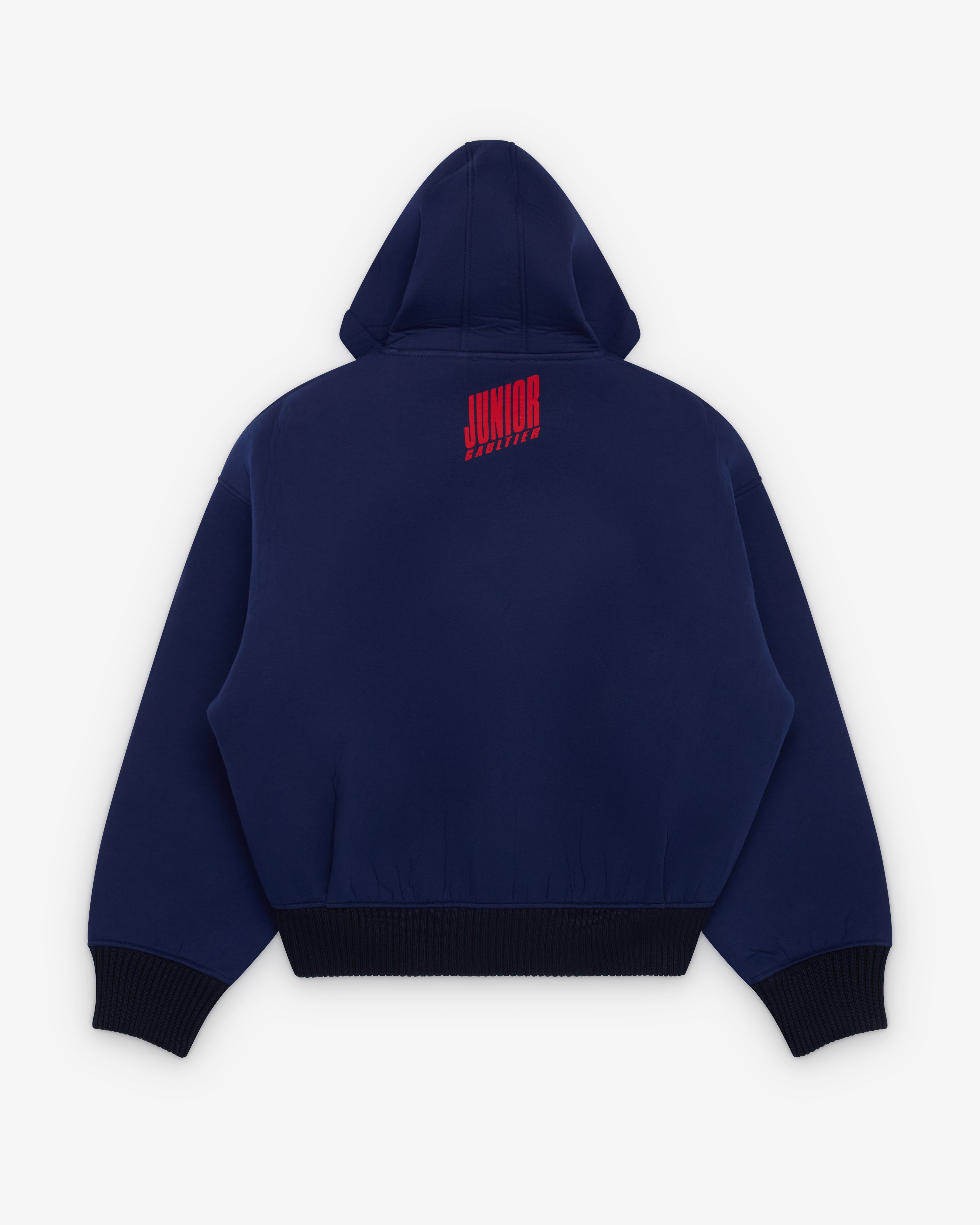 トップス GAULTIER zip knit hoodie Jean Paul Gaultier: Women's Bonded Jersey Hoodie (Navy) | Dover