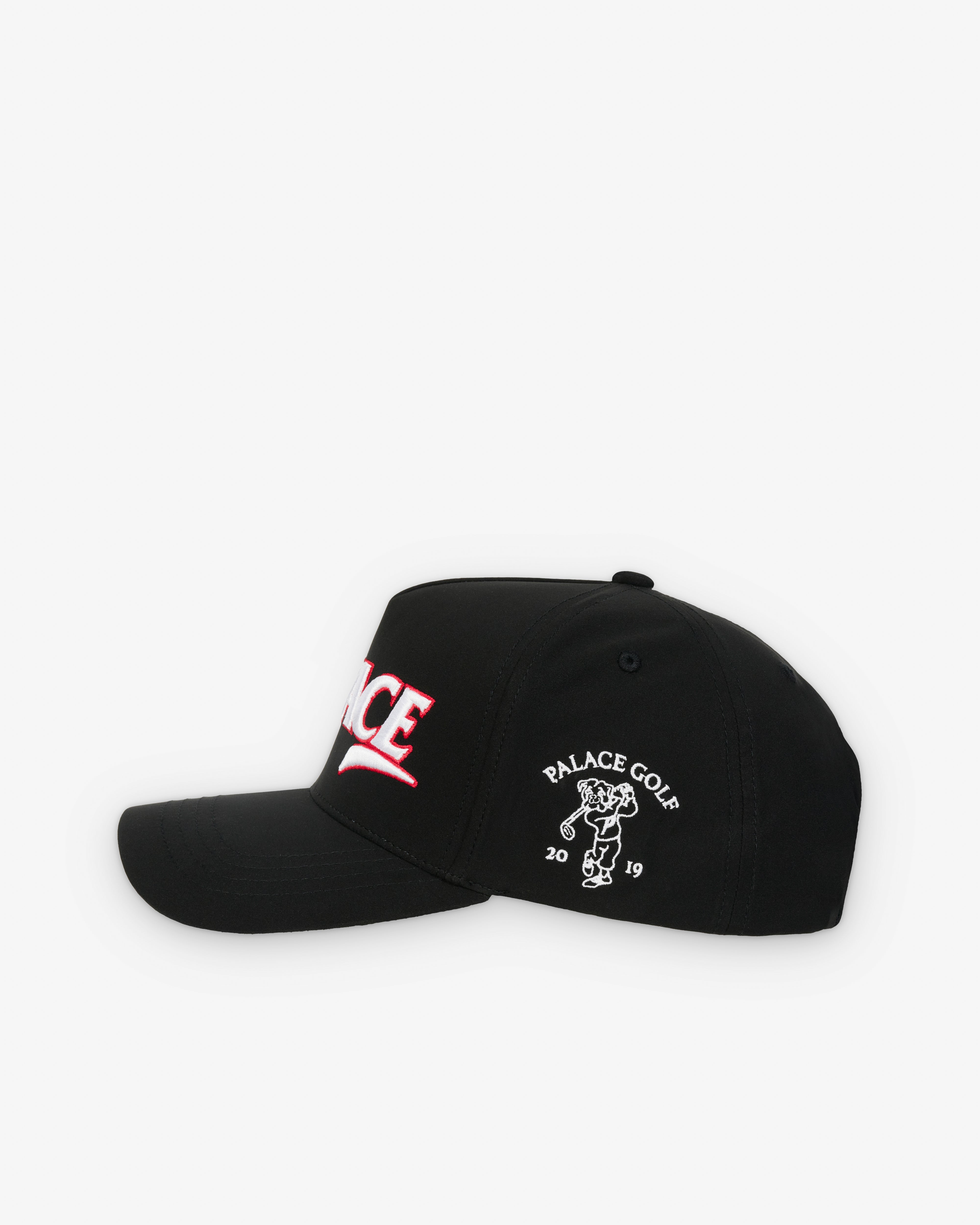 Palace: Men's Golf P-Frame 5-Panel Snapback (Black) | Dover Street