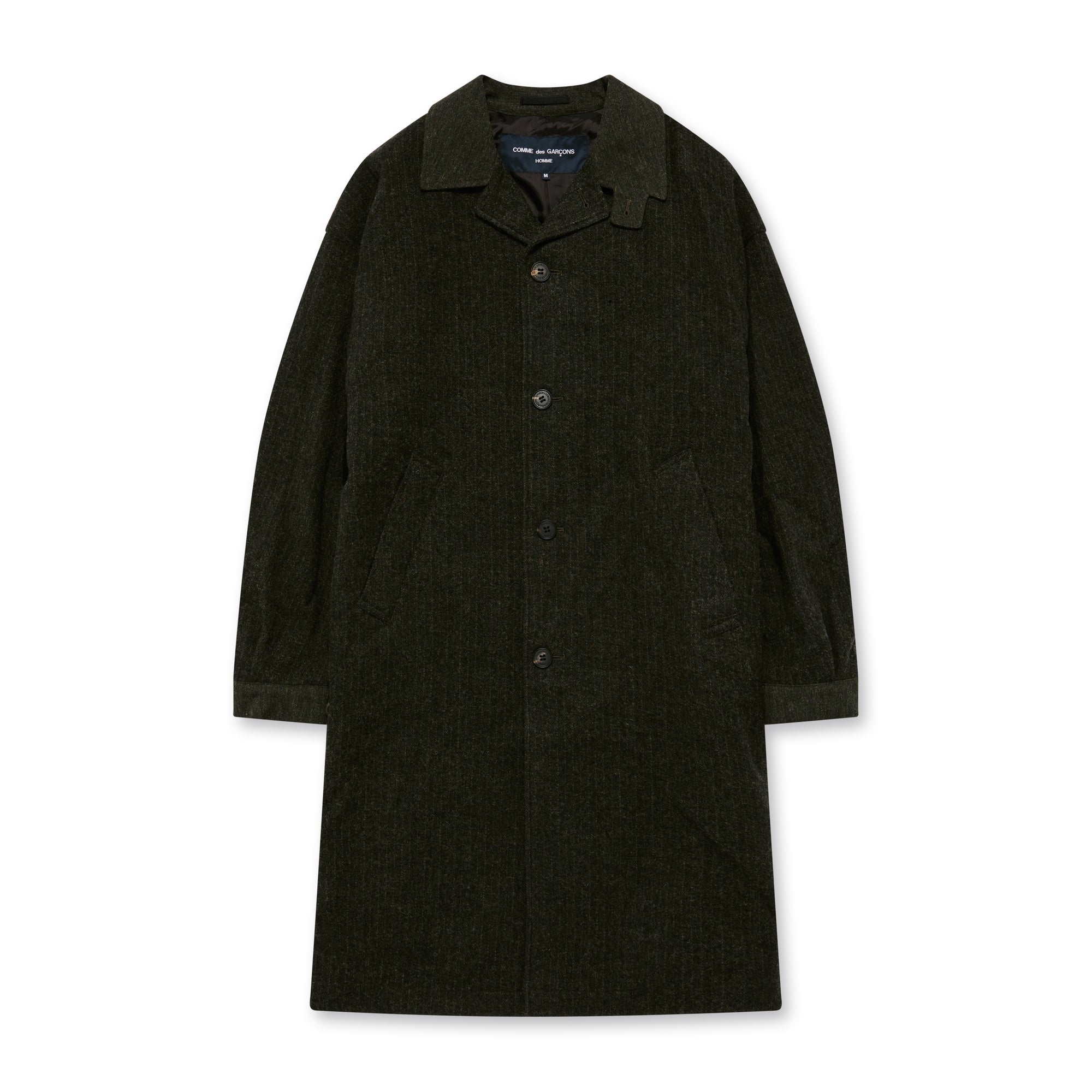 Comme des Garçons Homme - Men’s Wool Tweed Herringbone Mac Coat - (Dark Khaki) view 1