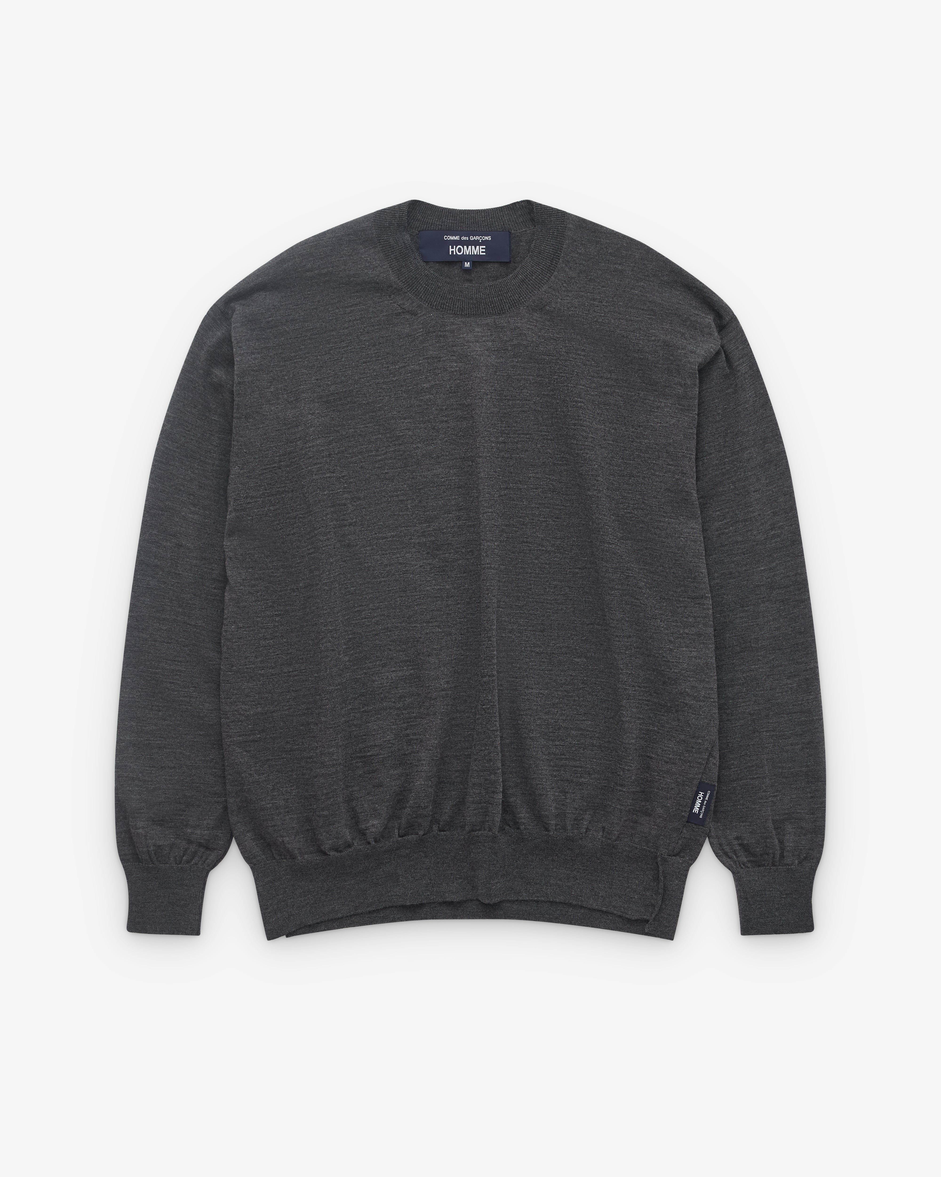 garcons homme 切り替えニット　グレー×ダークネイビー CDG Homme: Men's Round Neck Sweater (Grey) | DSML E-SHOP