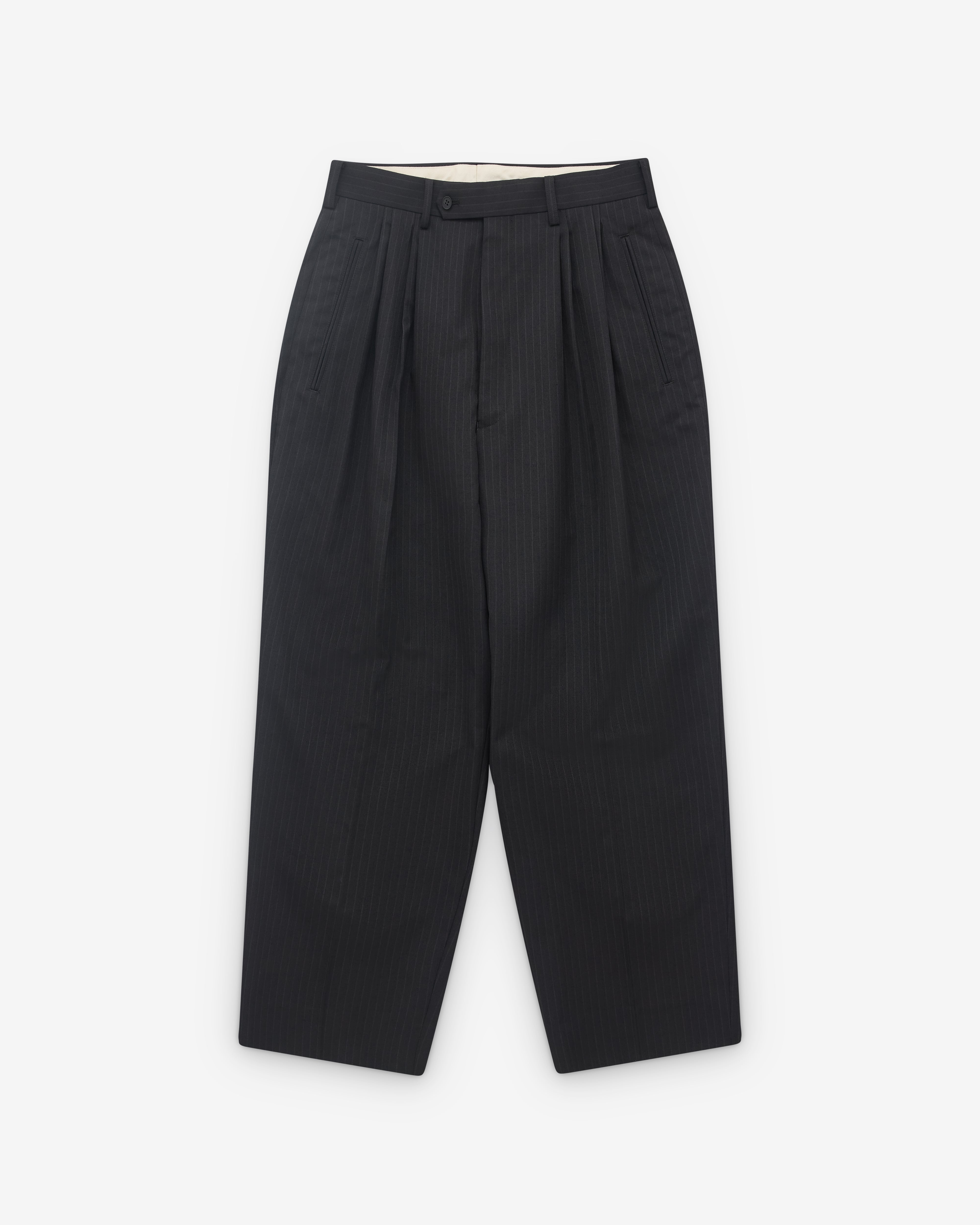 CDG Homme: Men's Pinstripe Pleated Trousers (Black) | Dover Street