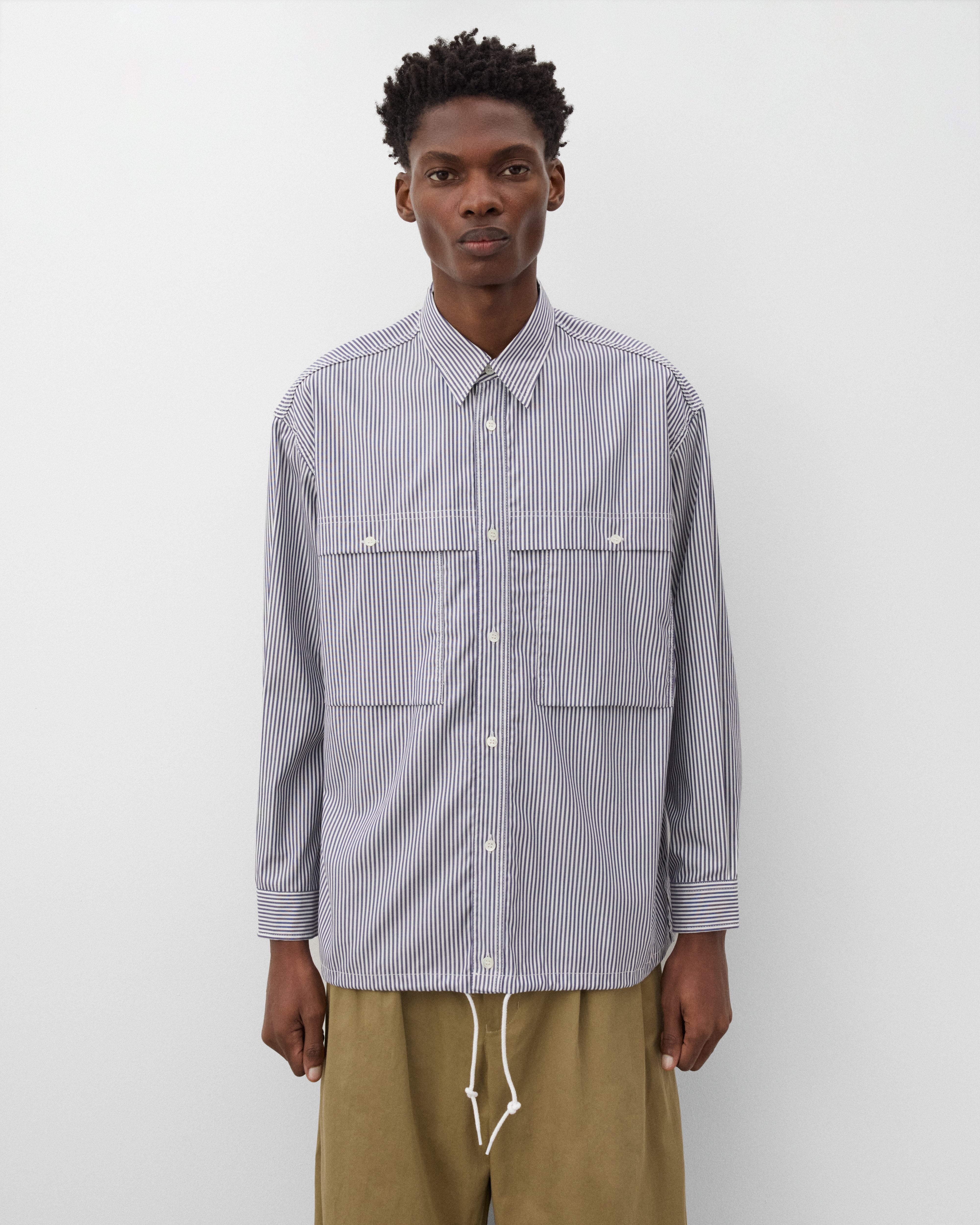 CDG Homme: Men's Striped Utility Shirt (Blue Stripe) | Dover
