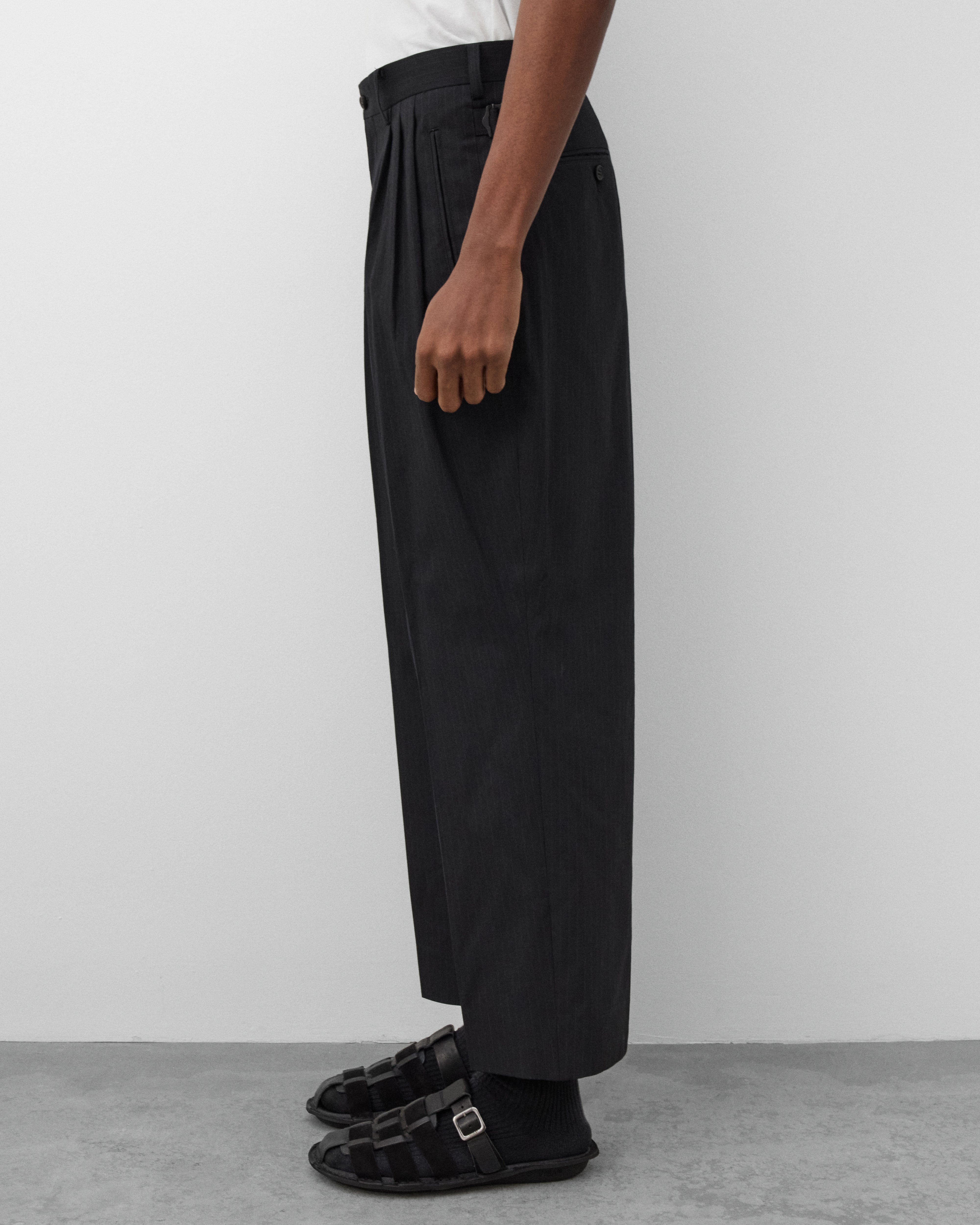 CDG Homme: Men's Pin Stripe Suit Trousers (Black) | Dover Street