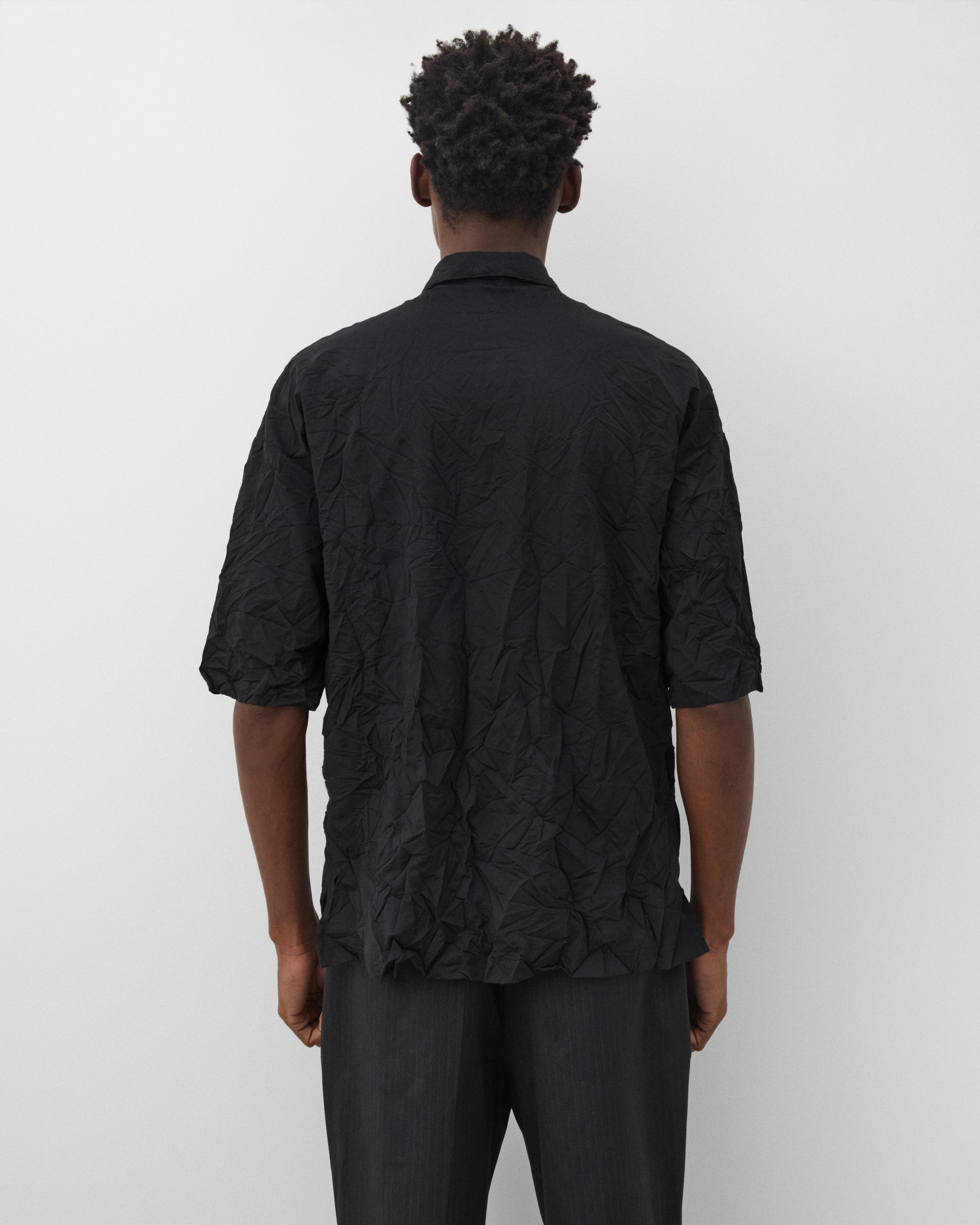 CDG Homme: Men's Crinkled Short Sleeve Shirt (Black) | Dover