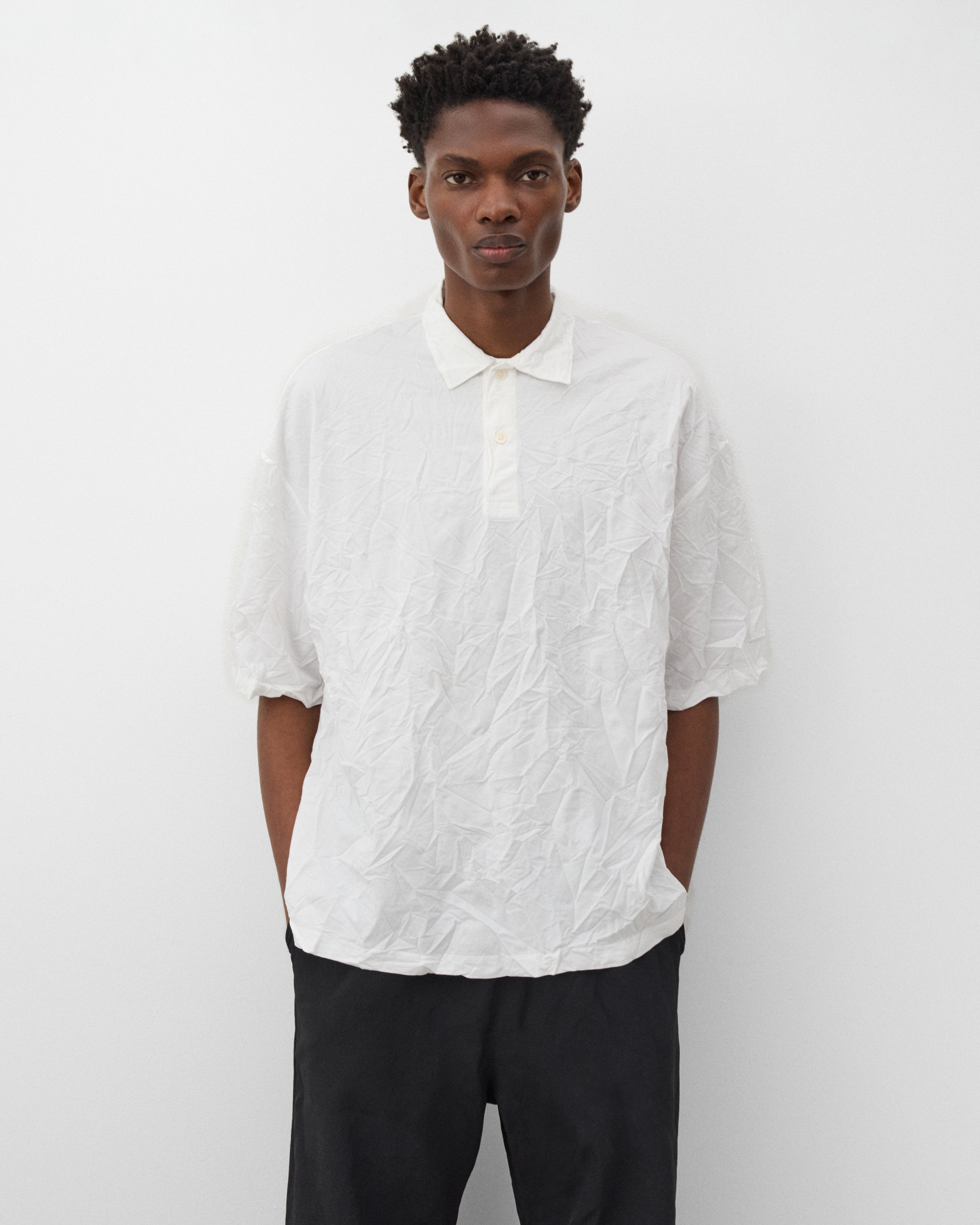 CDG Homme: Men's Crinkled Short Sleeve Shirt (White) | Dover